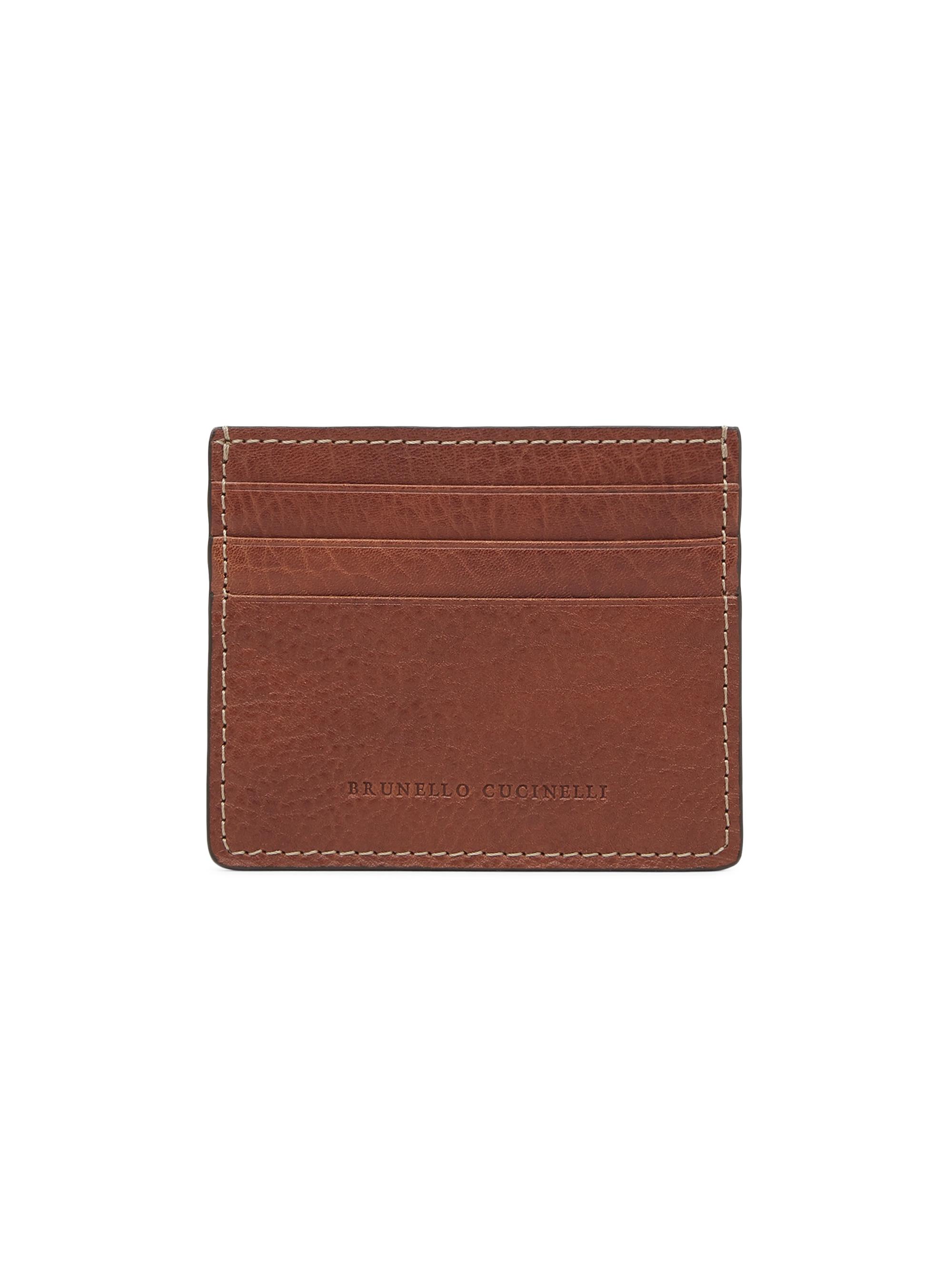Brunello Cucinelli Men's Grained Calfskin Mini Card Case - Copper