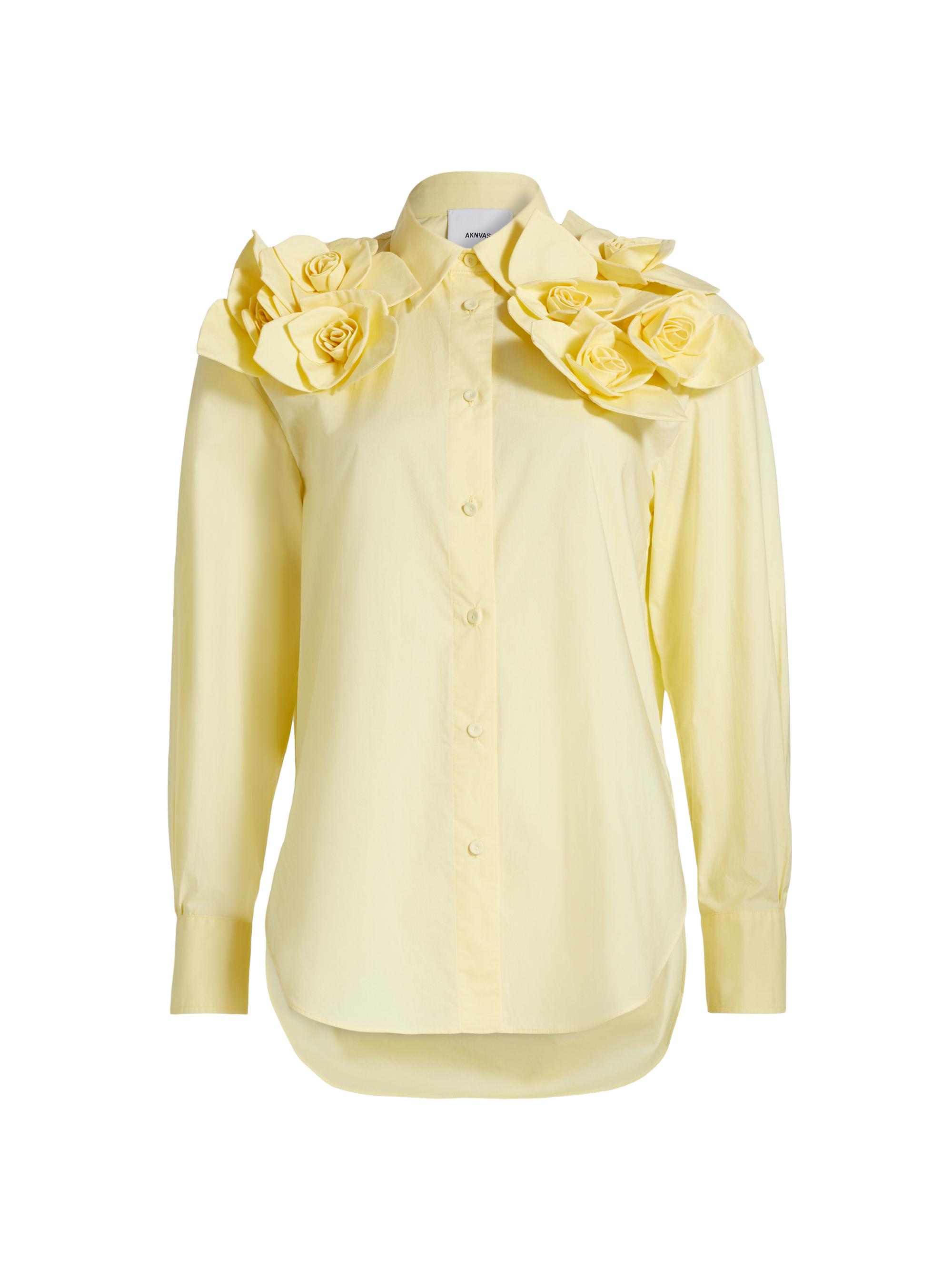 Aknvas Women's Flor Rose-Appliqué Cotton Button-Front Shirt - Butter