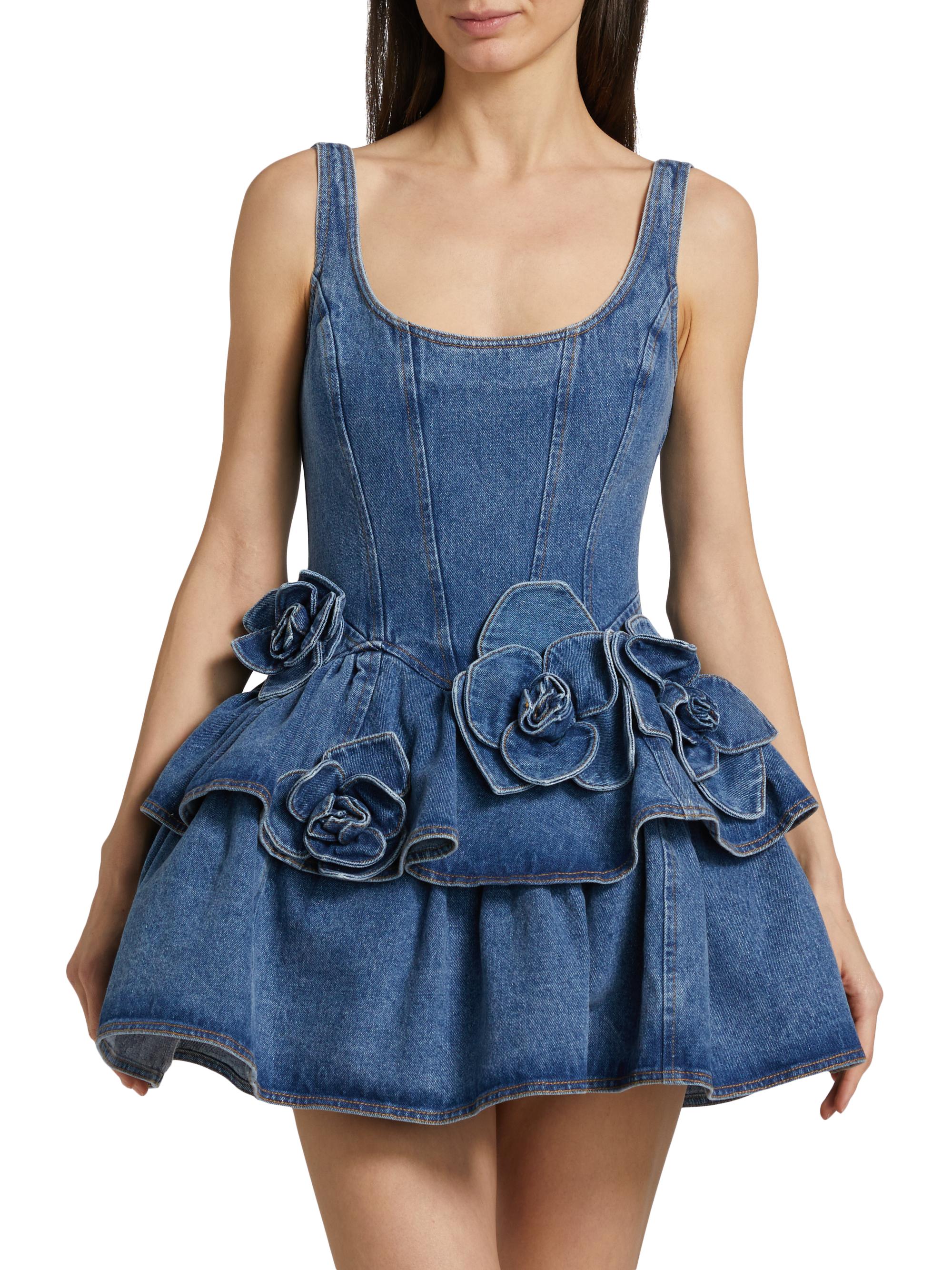 Aknvas Devyn Saxe Tiered Rosette-Detailed Denim Minidress | Saks
