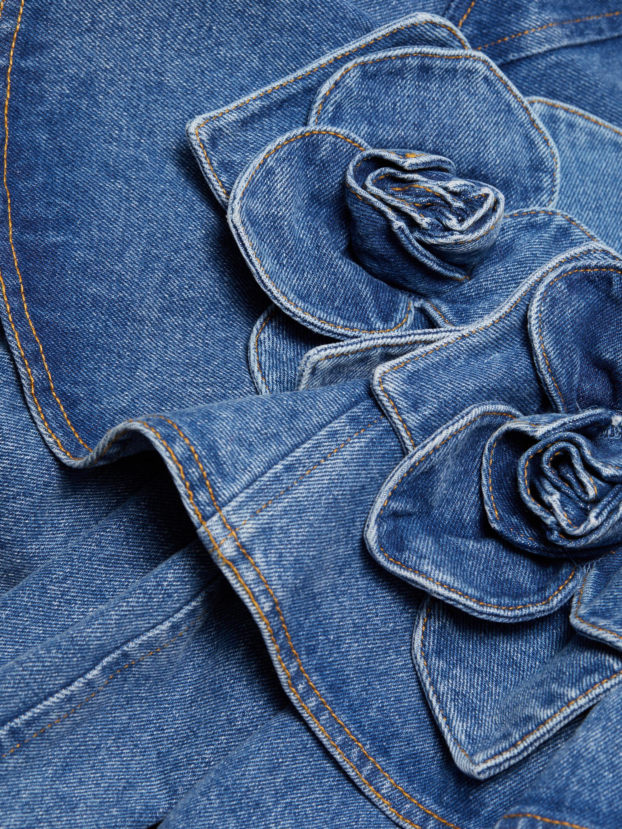 Aknvas Devyn Saxe Tiered Rosette-Detailed Denim Minidress | Saks