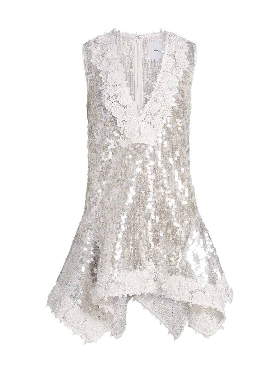 Aknvas Women's Esme Sequined Lace V-neck Minidress In White