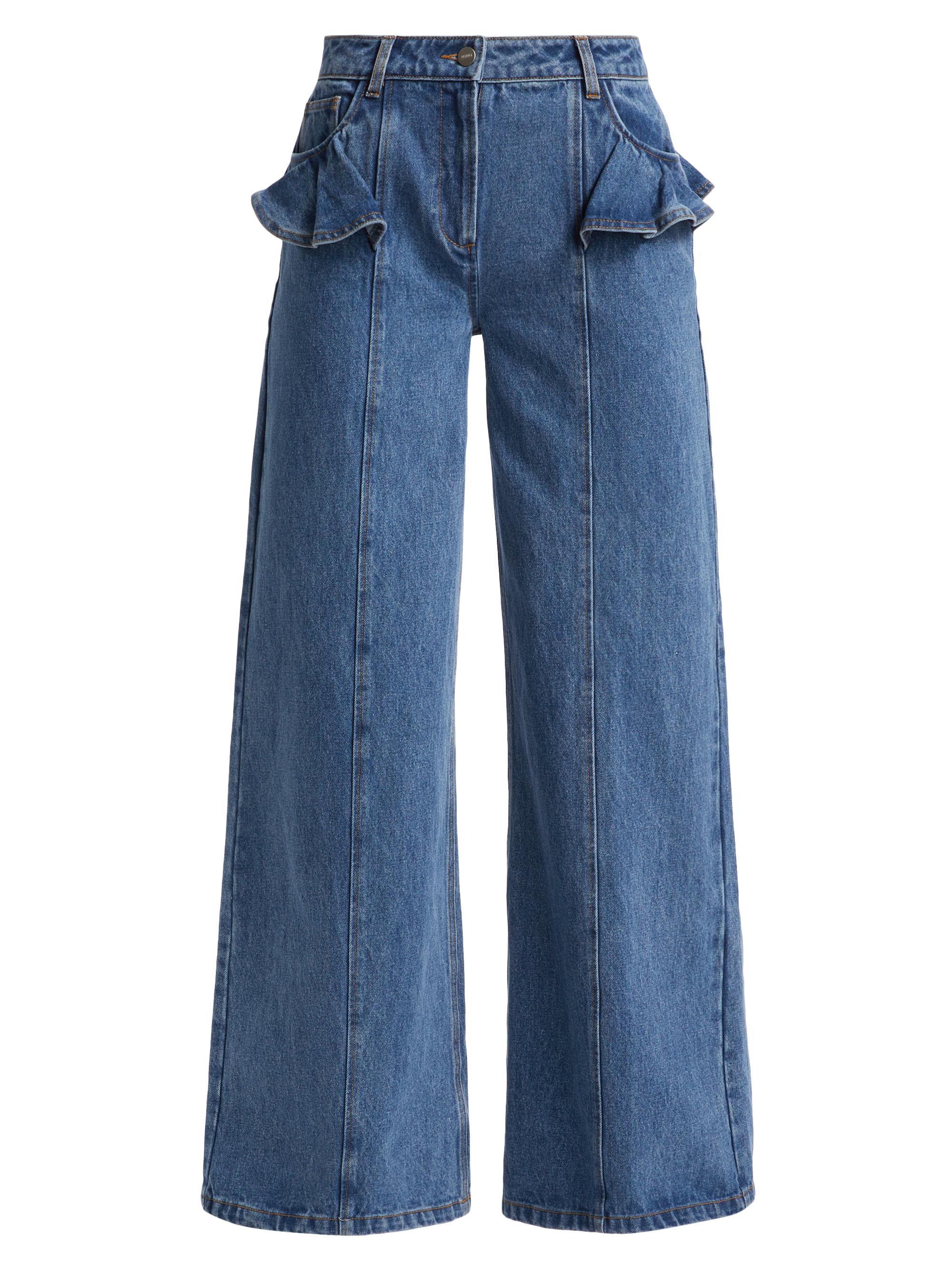 Aknvas Women's Avery Ruffled High-Rise Wide-Leg Jeans - Saxe Blue