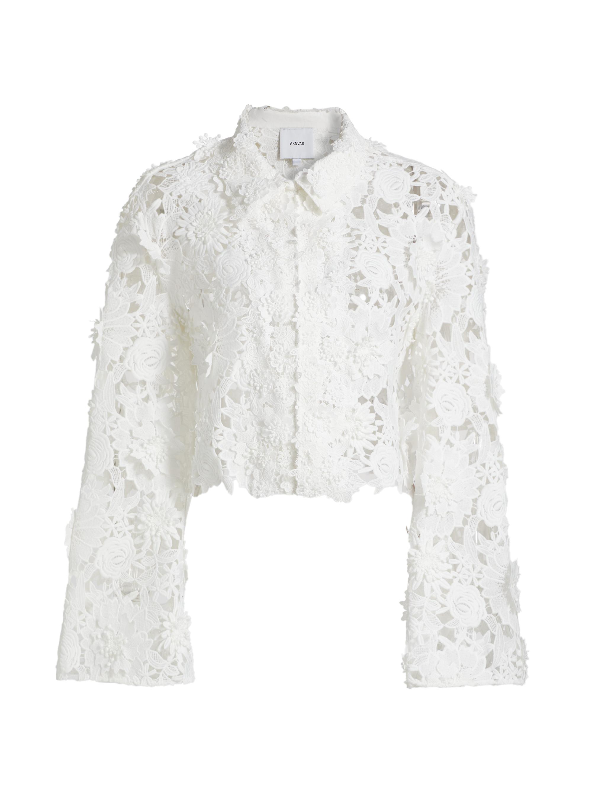 Aknvas Women's Audrey Lace Bell-Sleeve Crop Jacket - White