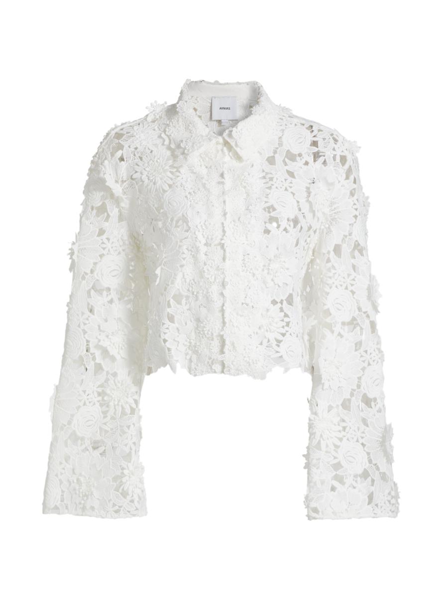 Aknvas Women's Audrey Lace Bell-sleeve Crop Jacket In White
