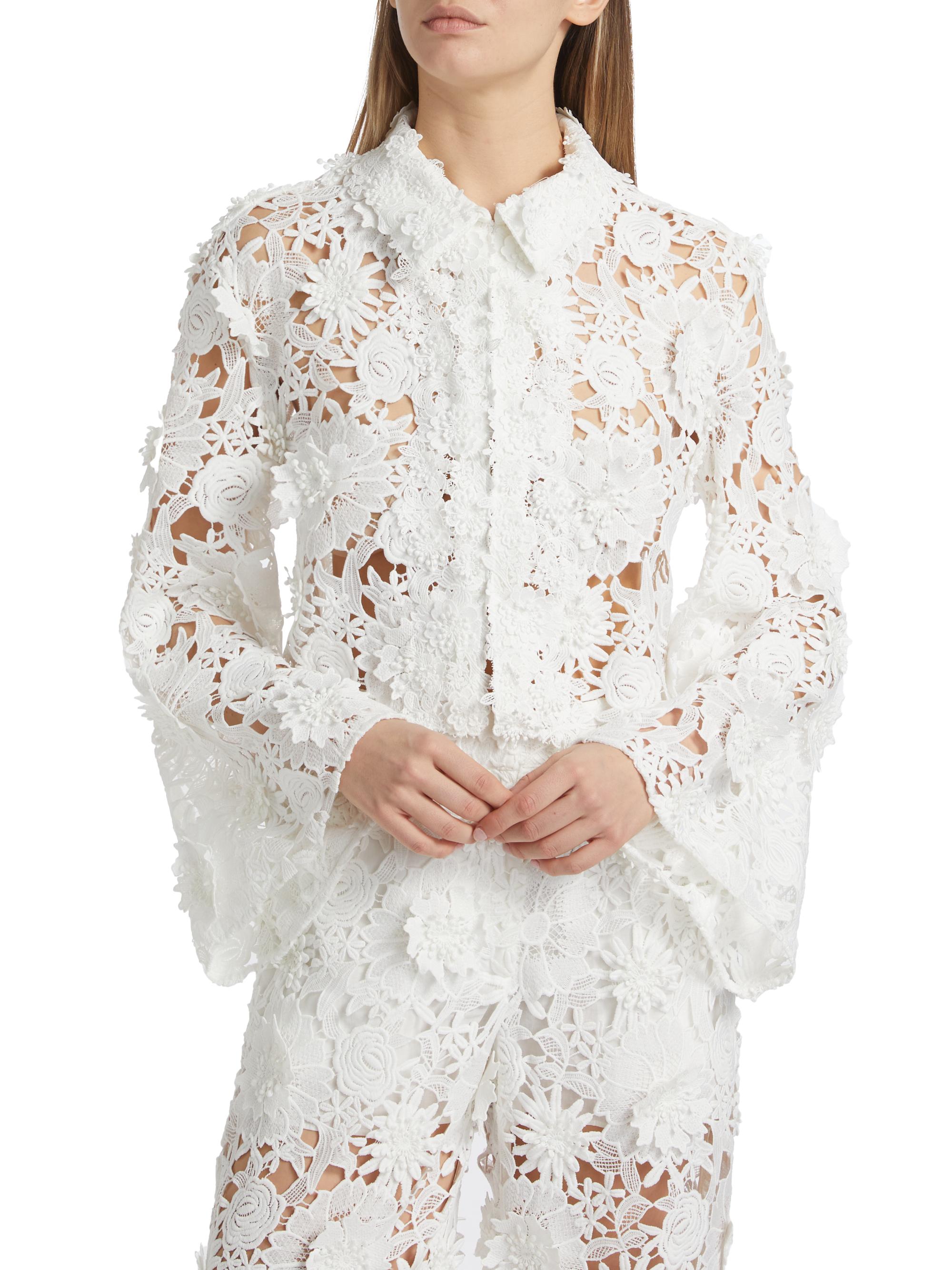 Aknvas Audrey Lace Bell-Sleeve Crop Jacket | Saks Fifth Avenue