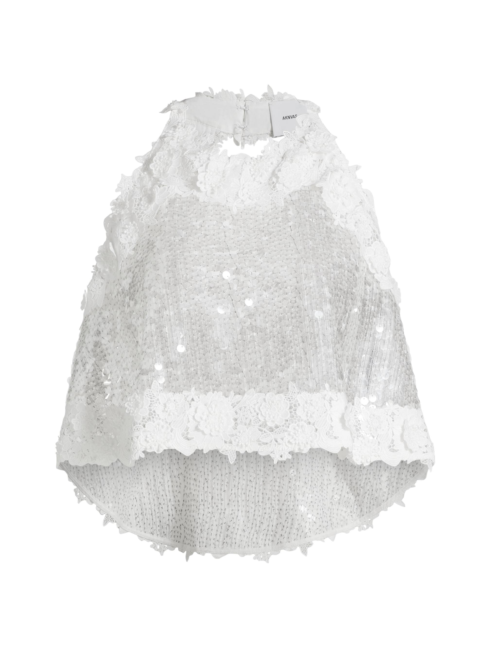 Aknvas Women's Lola Sequined High-Low Halterneck Top - Pearl