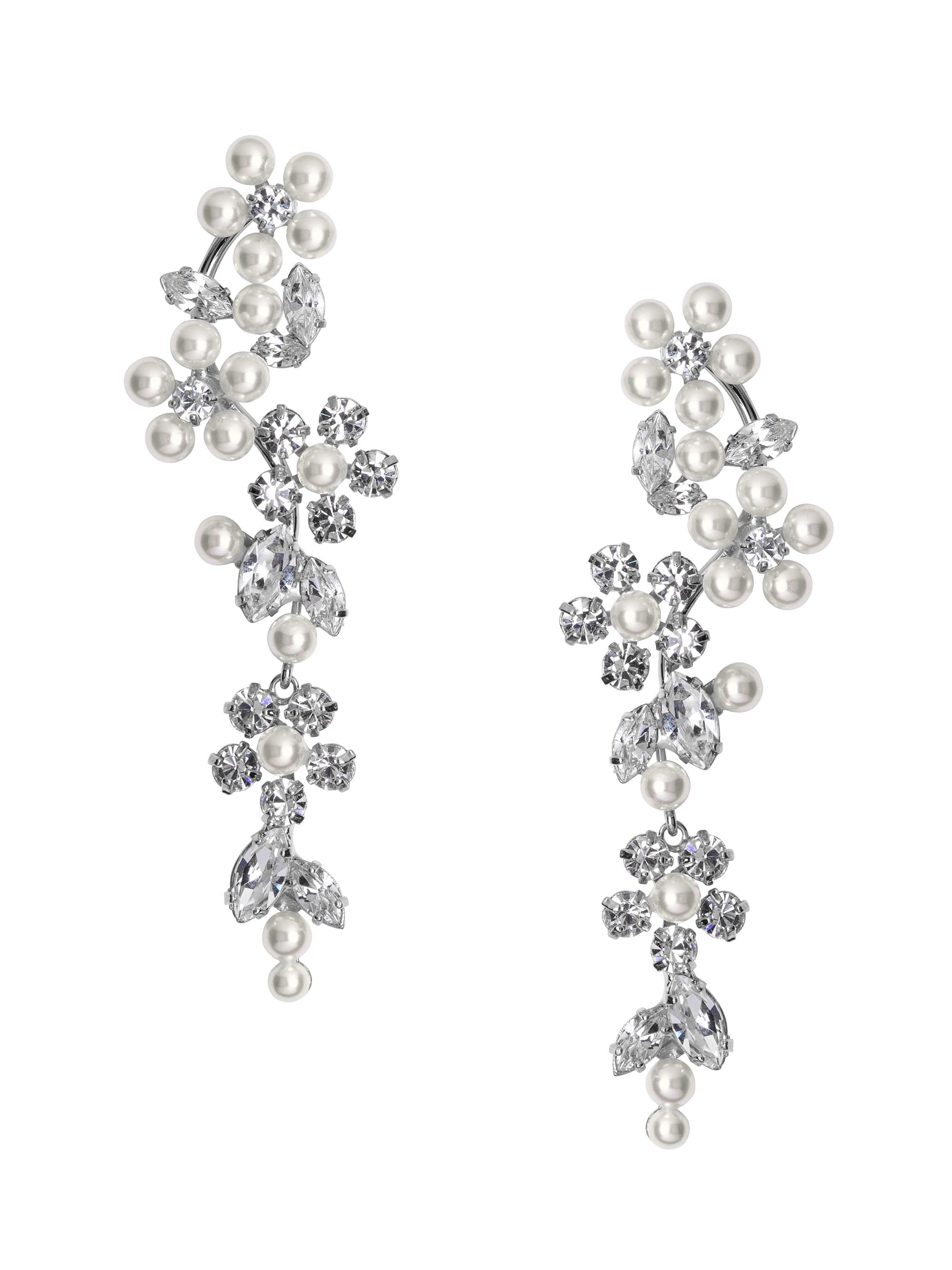 Jennifer Behr Women's Jacinthe Rhodium-Plated, Imitation Pearl & Crystal Drop Earrings - Crystal