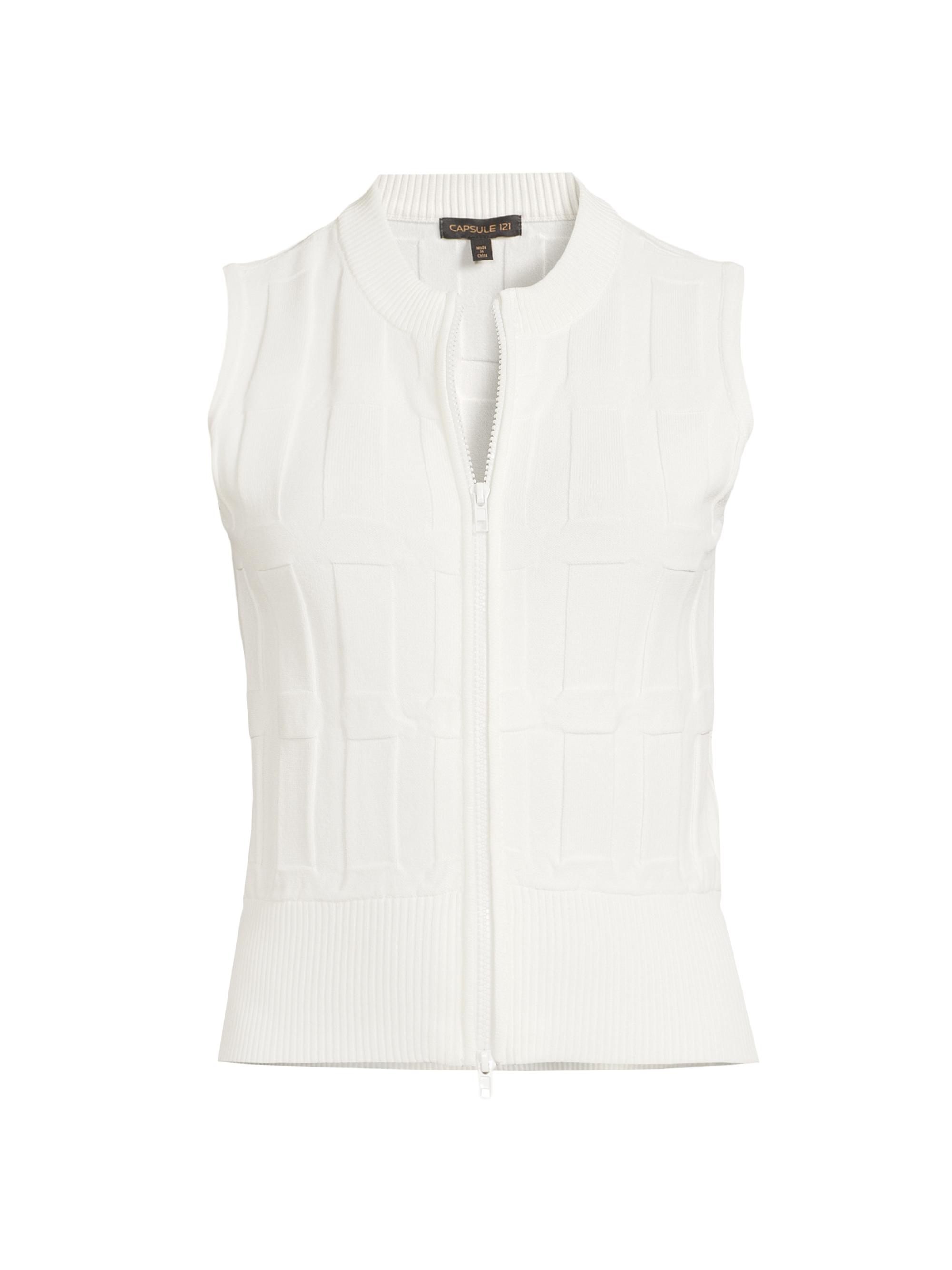Capsule 121 Women's The Sax Embossed Sleeveless Front-Zip Sweater - Chalk