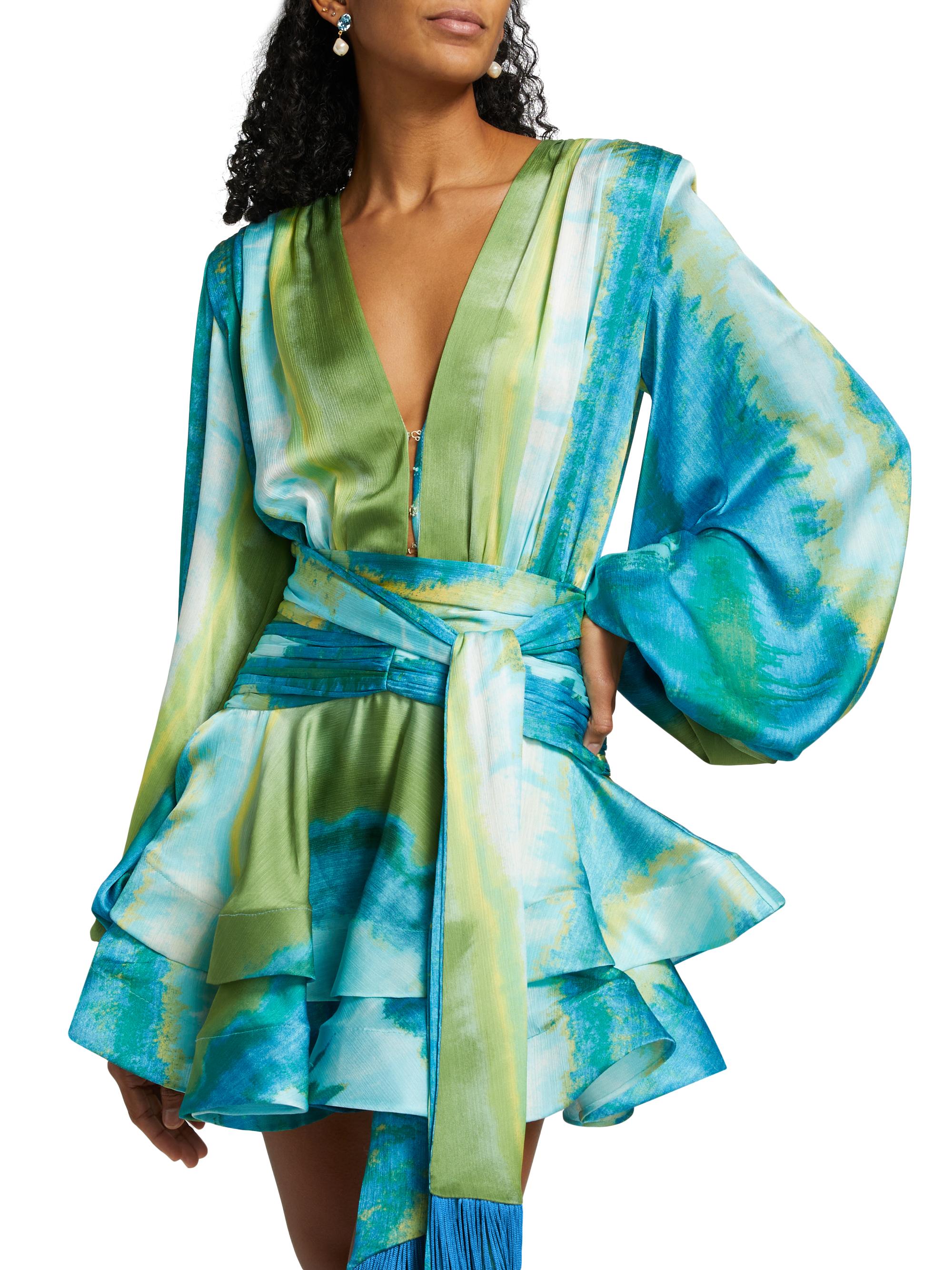 faithfull the brand green mini dress Faithfull the Brand Del Mar Smocked Mini Dress Green Polka Dot Crepe S –  Celebrity Owned