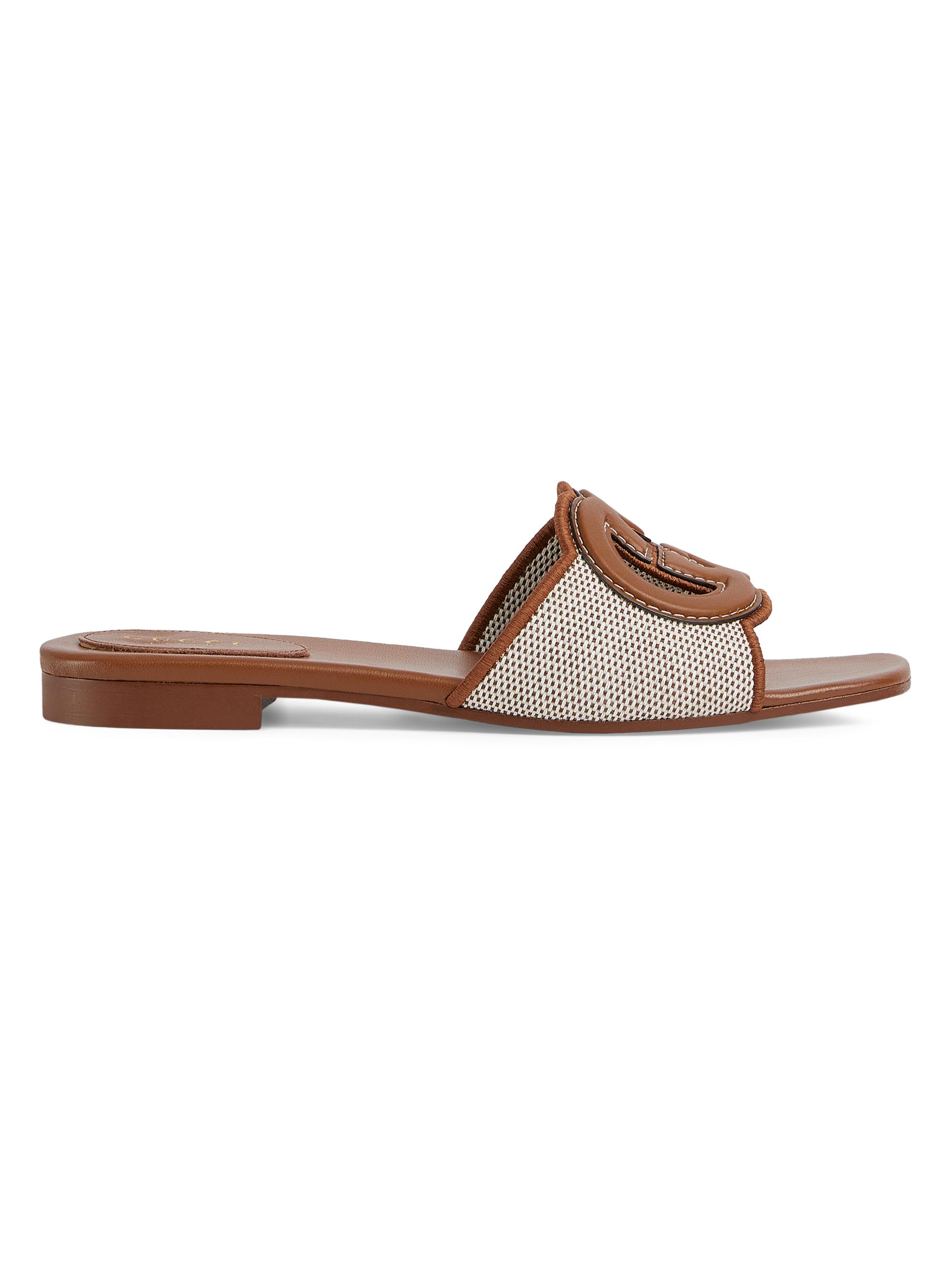Gucci Women's Interlocking G Cut-Out Leather Sandals - Sand