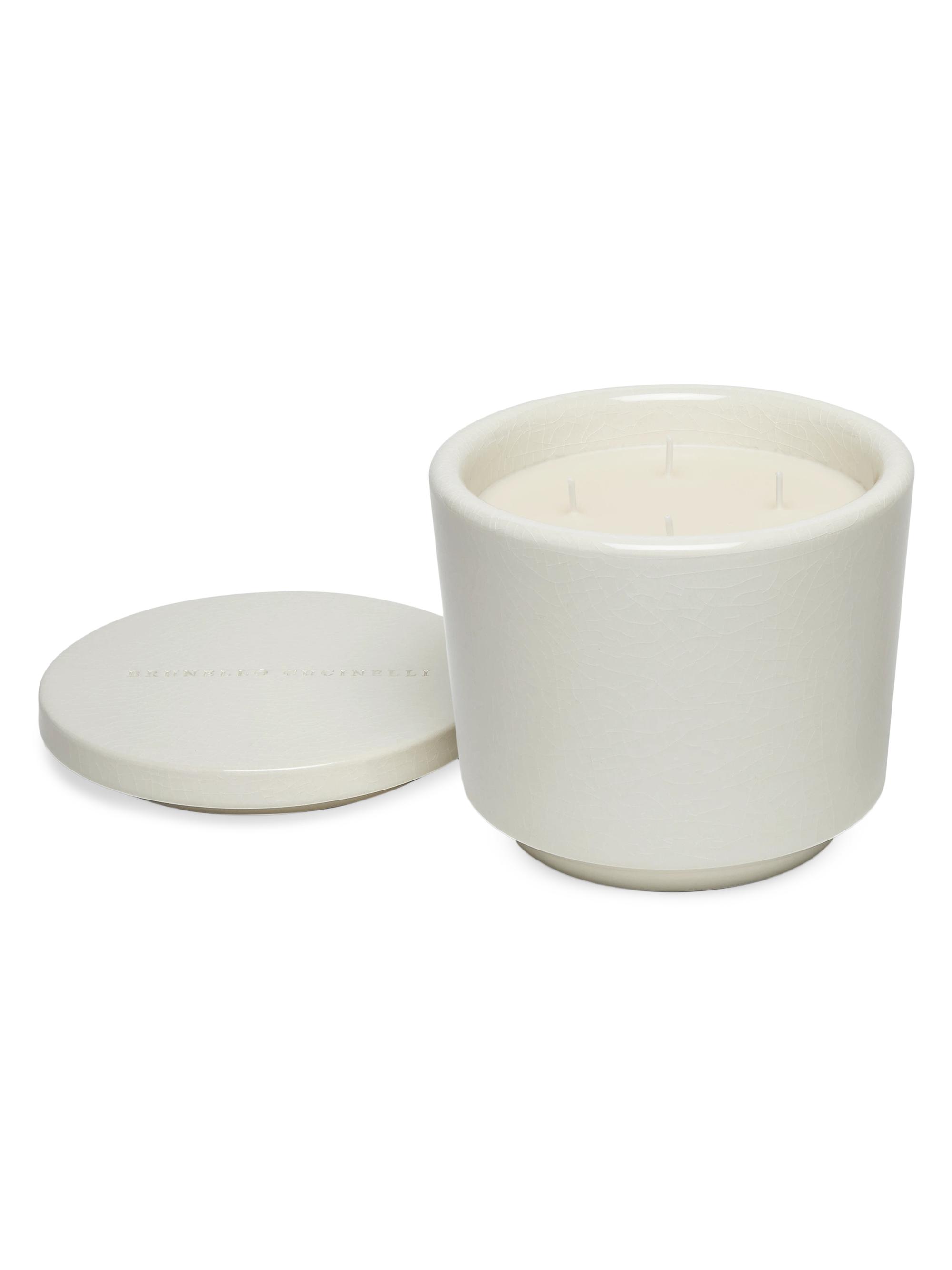 Brunello Cucinelli Maxi Scented Candle in Craquelé Ceramic Vessel with Lid - White