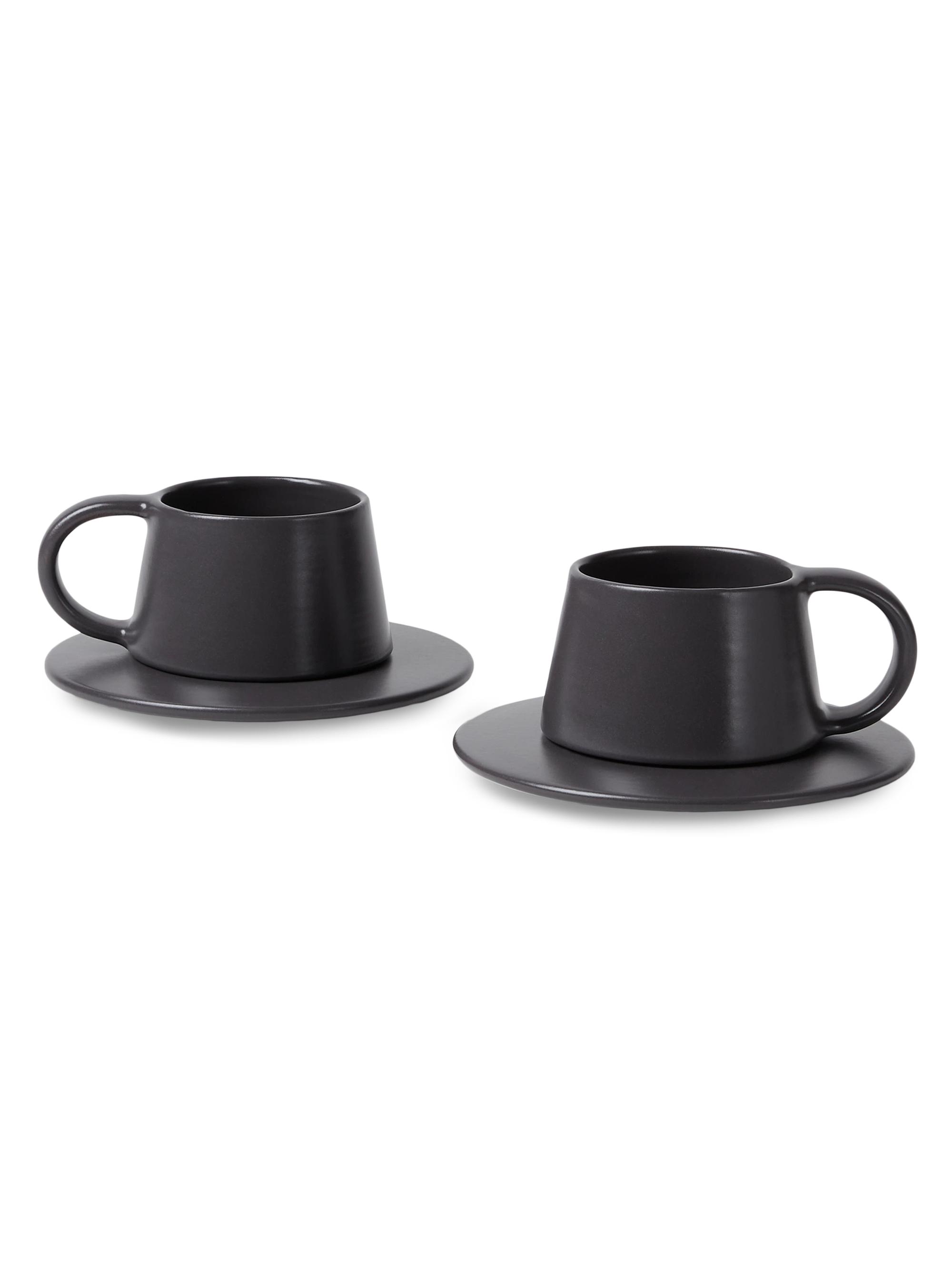 Brunello Cucinelli 2 Piece Ceramic Cup Set with Saucer - Dark Grey