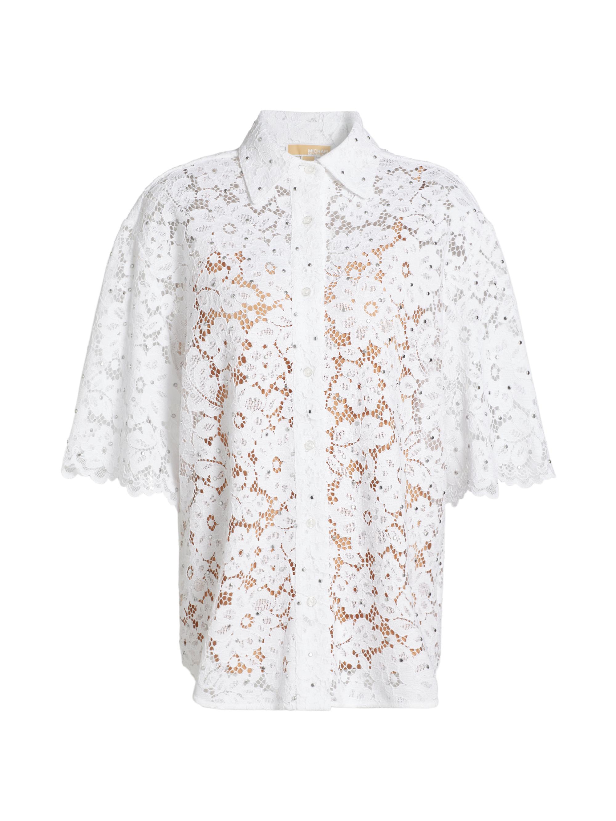 MICHAEL Michael Kors Women's Studded Floral Lace Shirt - White