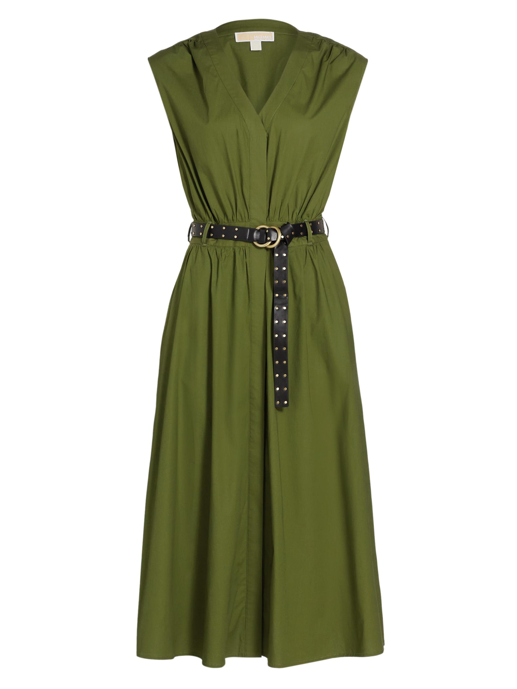 MICHAEL Michael Kors Women's Cotton Poplin Belted Midi-Dress - Evergreen