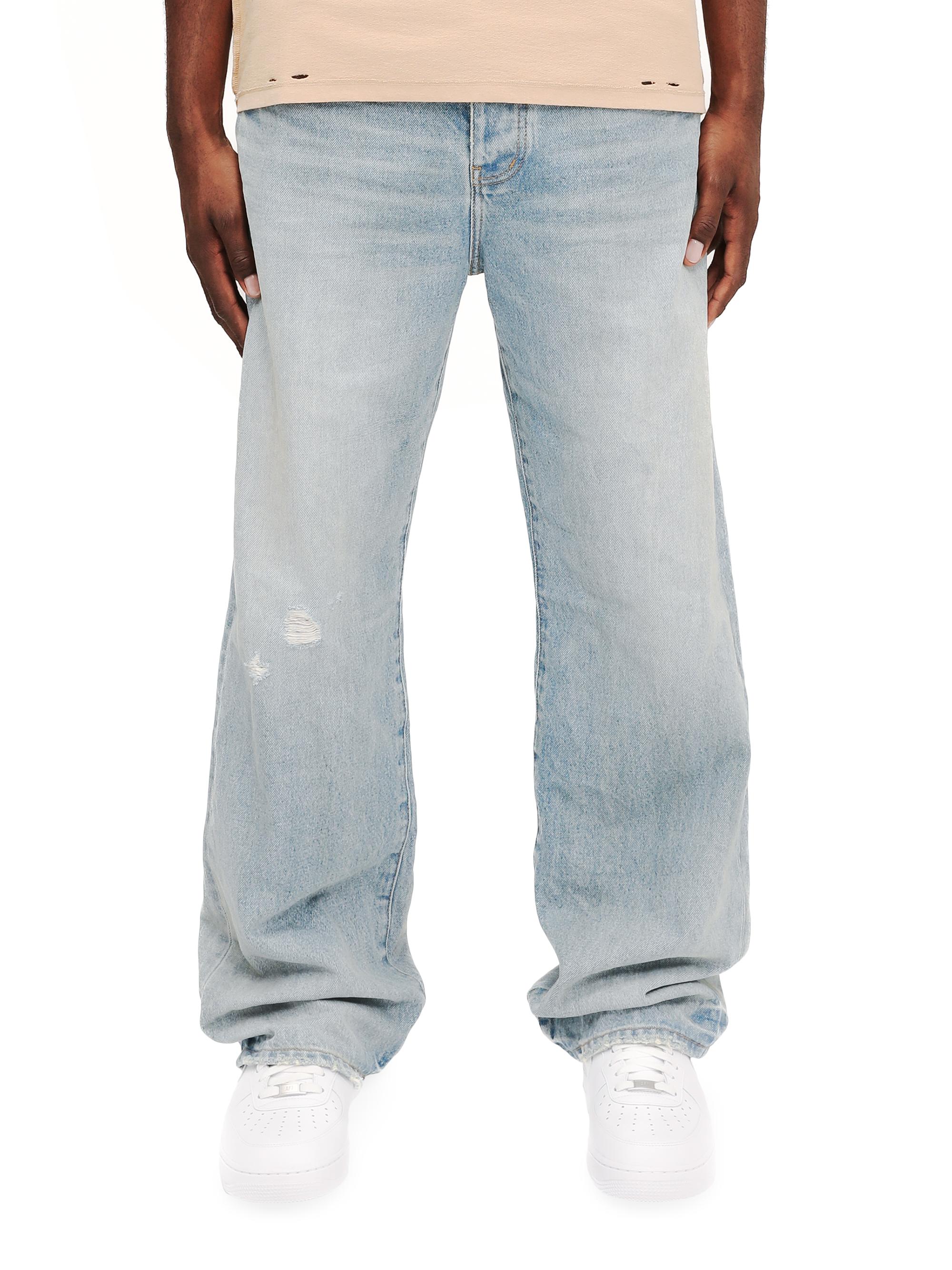 Purple Brand Men's Basalt Distressed Wide-Leg Jeans - Light Indigo