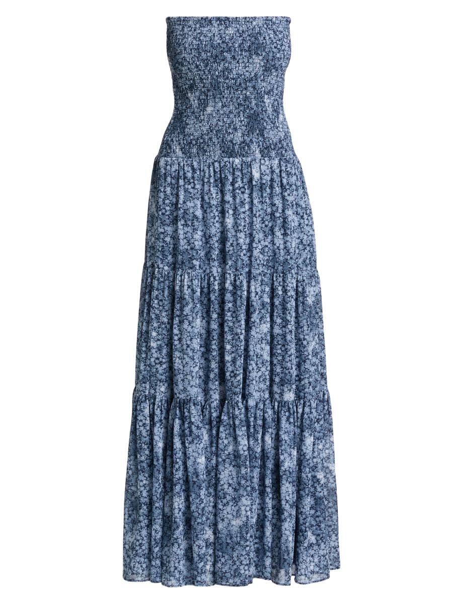 MICHAEL Michael Kors Floral Smocked Strapless Tiered Maxi