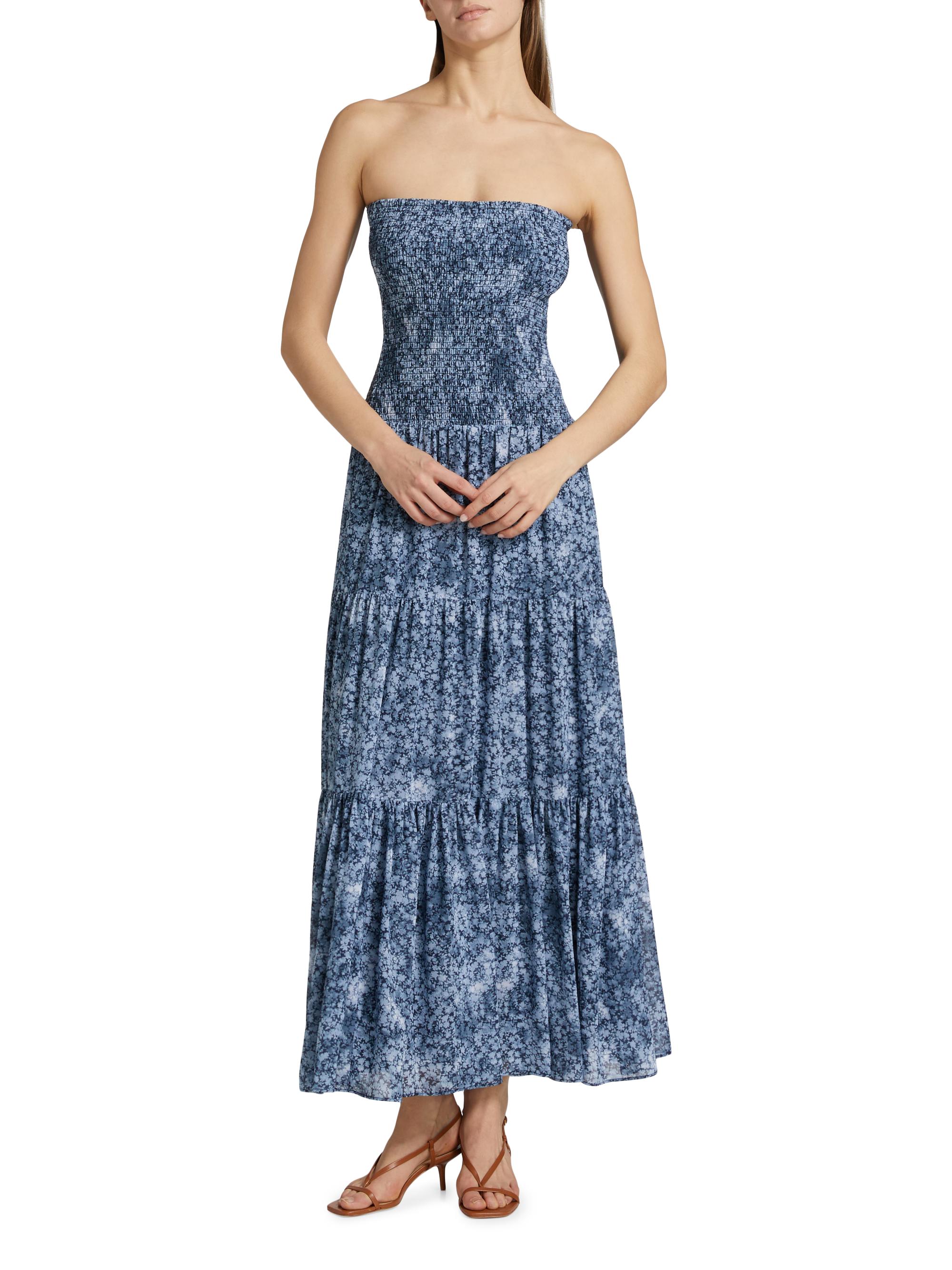 michael kors floral chiffon tiered dress MICHAEL Michael Kors Floral Smocked Strapless Tiered Maxi Dress