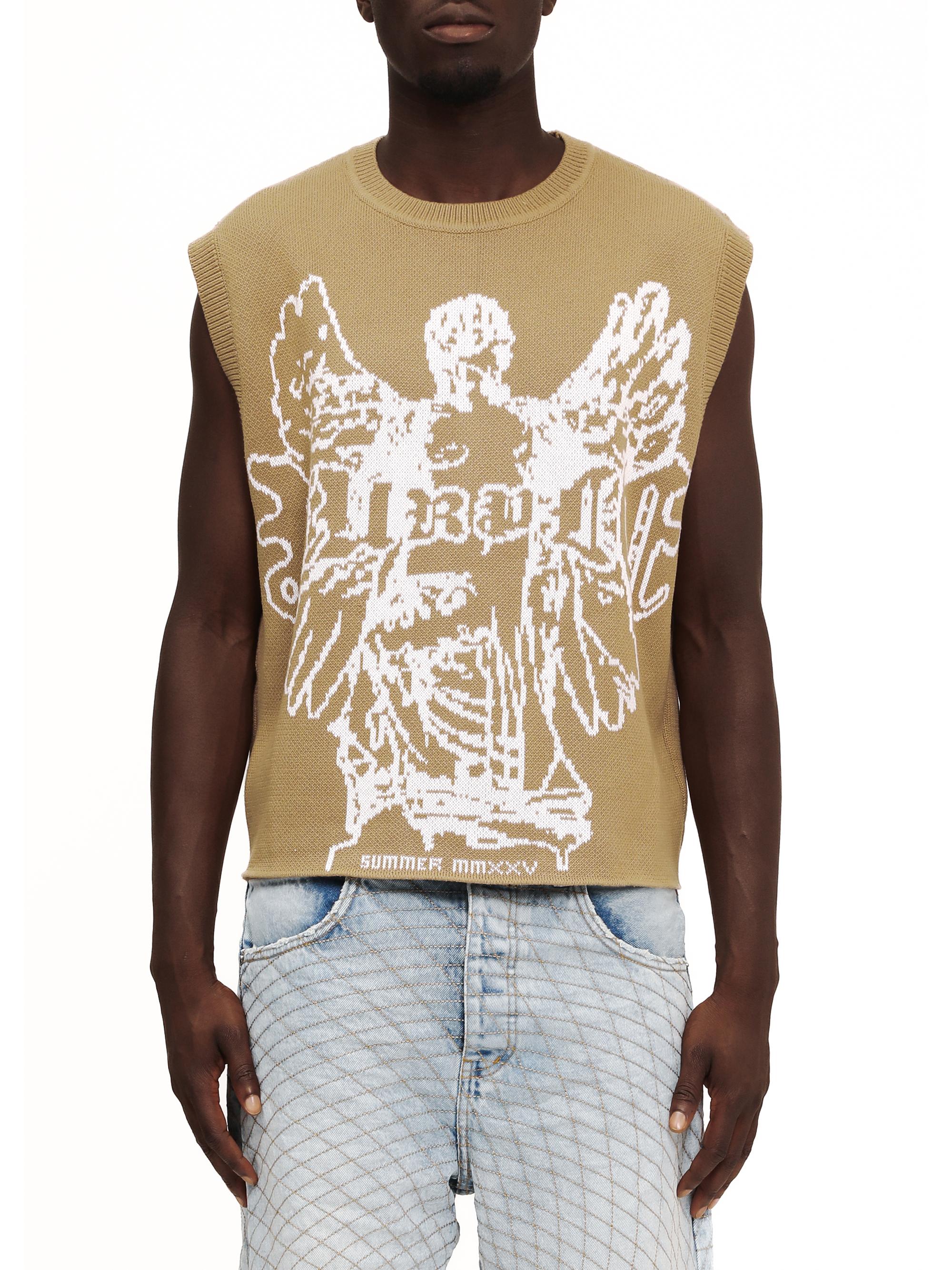 Purple Brand Men's Jacquard Cotton Sweater Vest - Tan