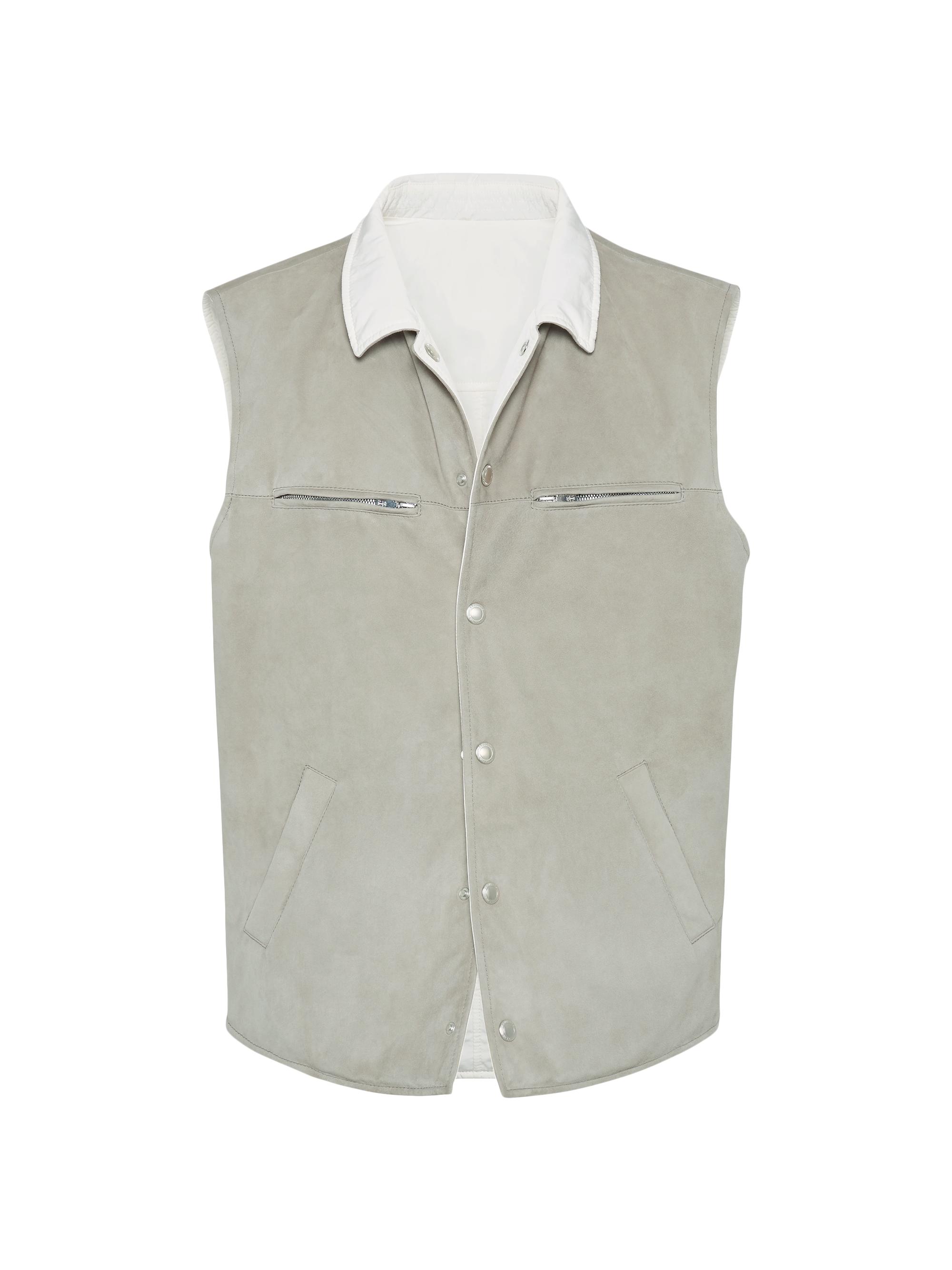 Brunello Cucinelli Men's Suede Reversible Vest with Thermore Padding - Khaki