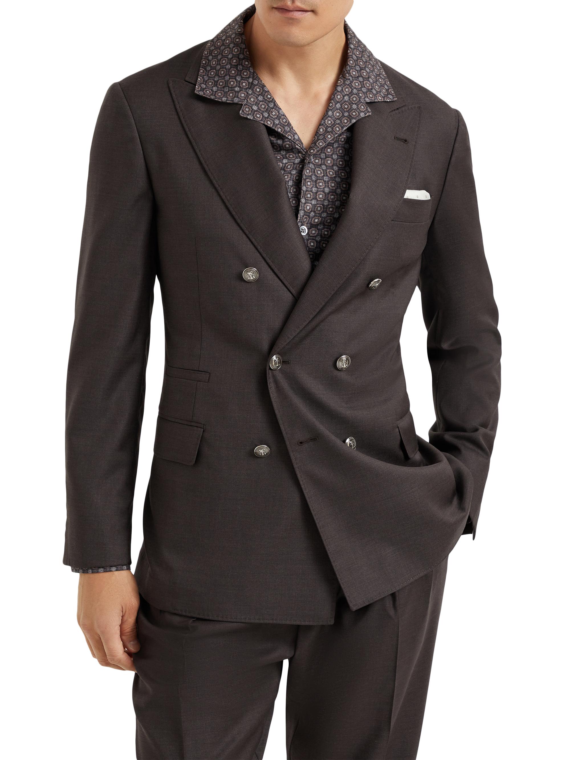 Brunello Cucinelli Men's One and a Half Breasted Deconstructed Blazer with Metal Buttons - Brown