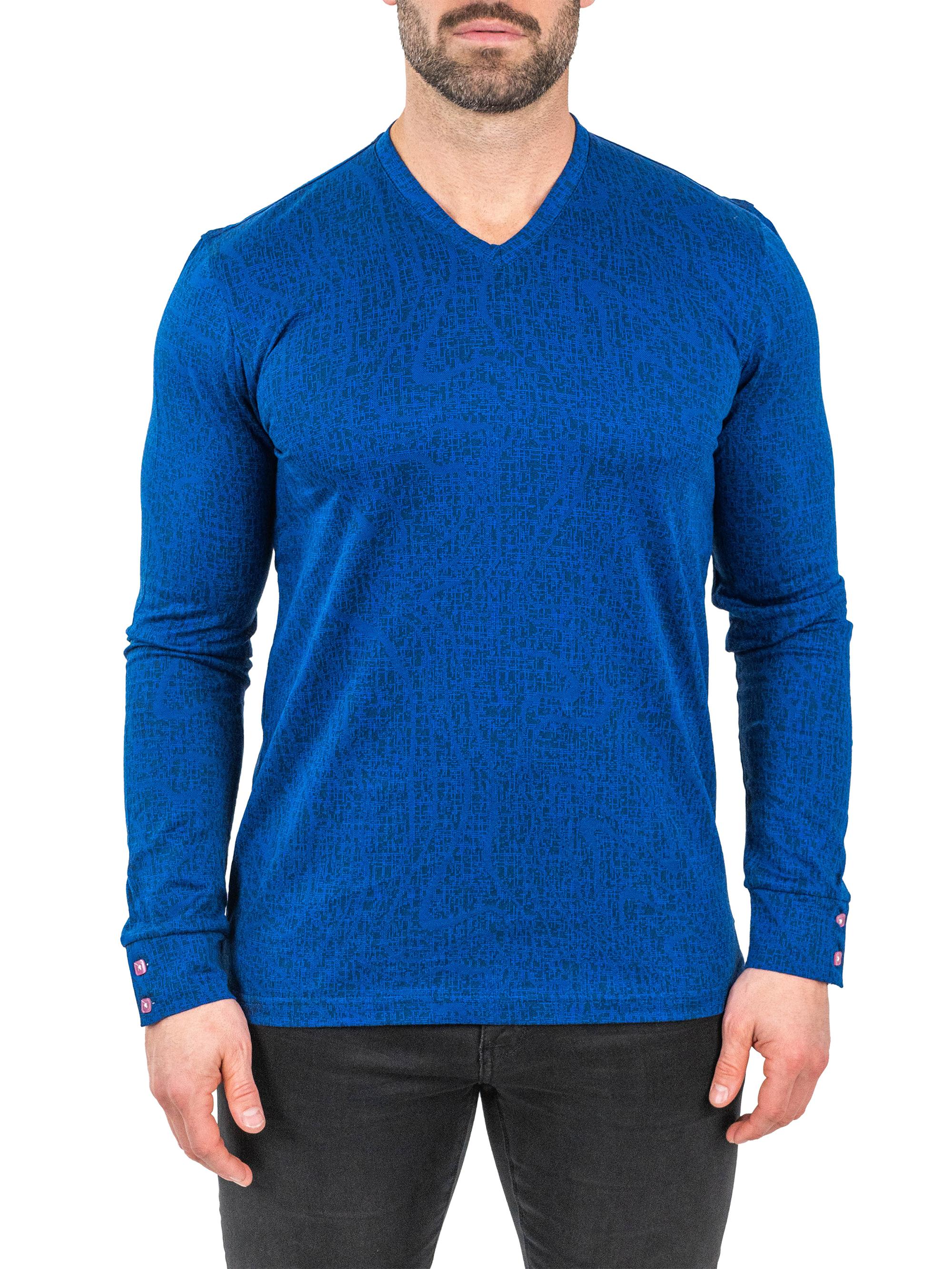 Maceoo Men's V-Neck Edison T-Shirt - Blue