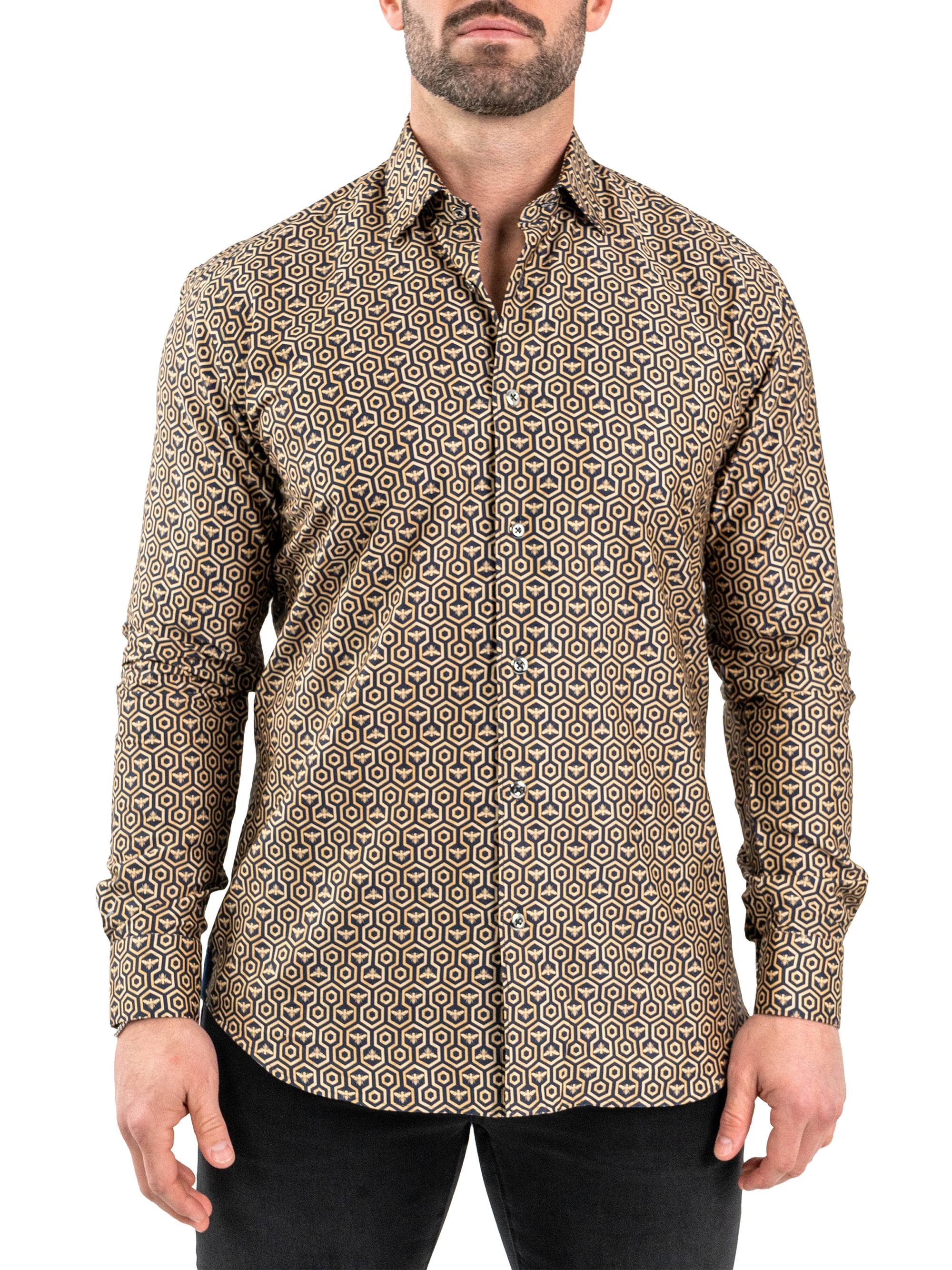 Maceoo Men's Fibonacci Shirt - Gold Black