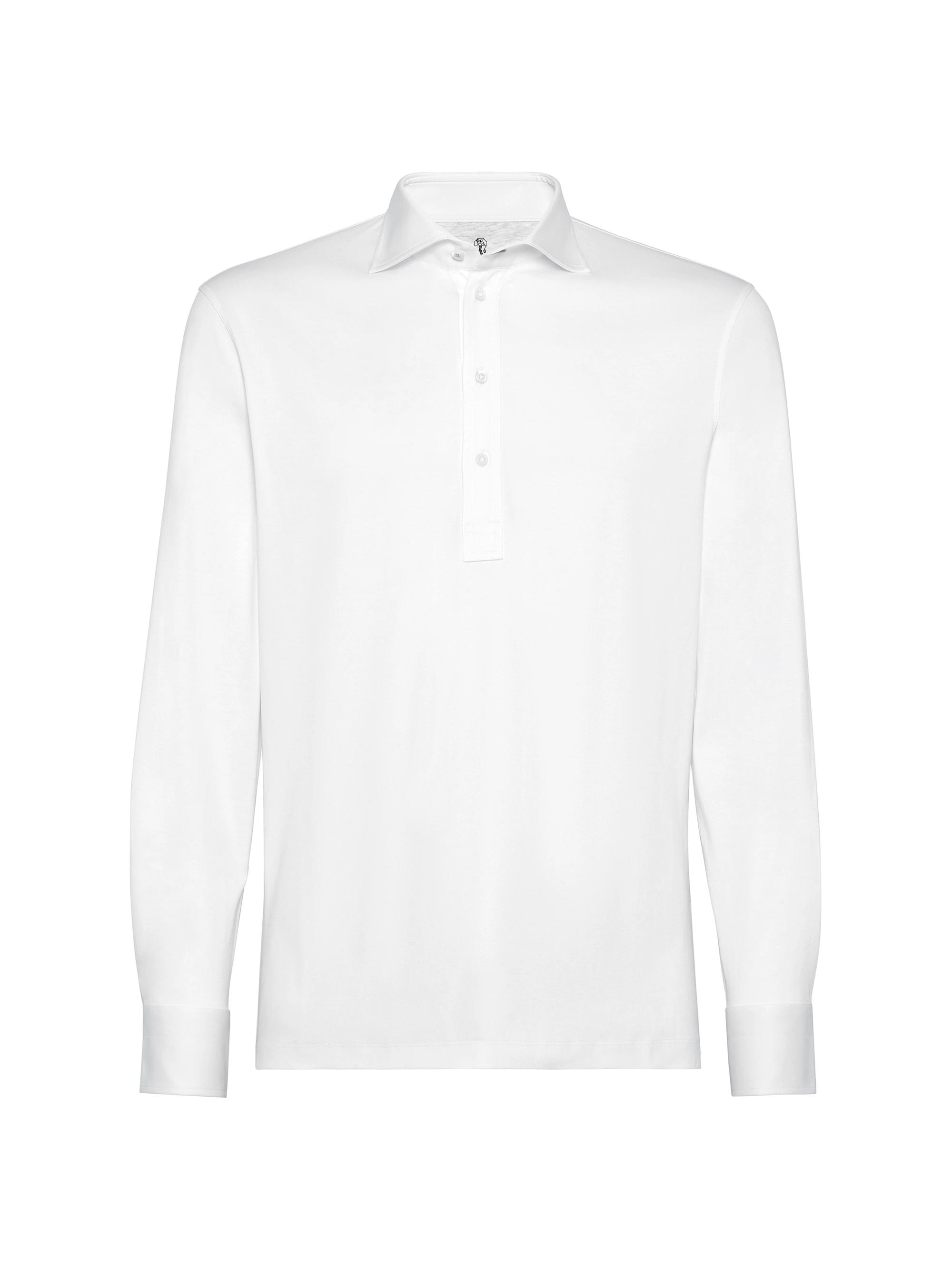 Brunello Cucinelli Men's Cotton Jersey Long Sleeve Polo with Shirt Style Collar - White