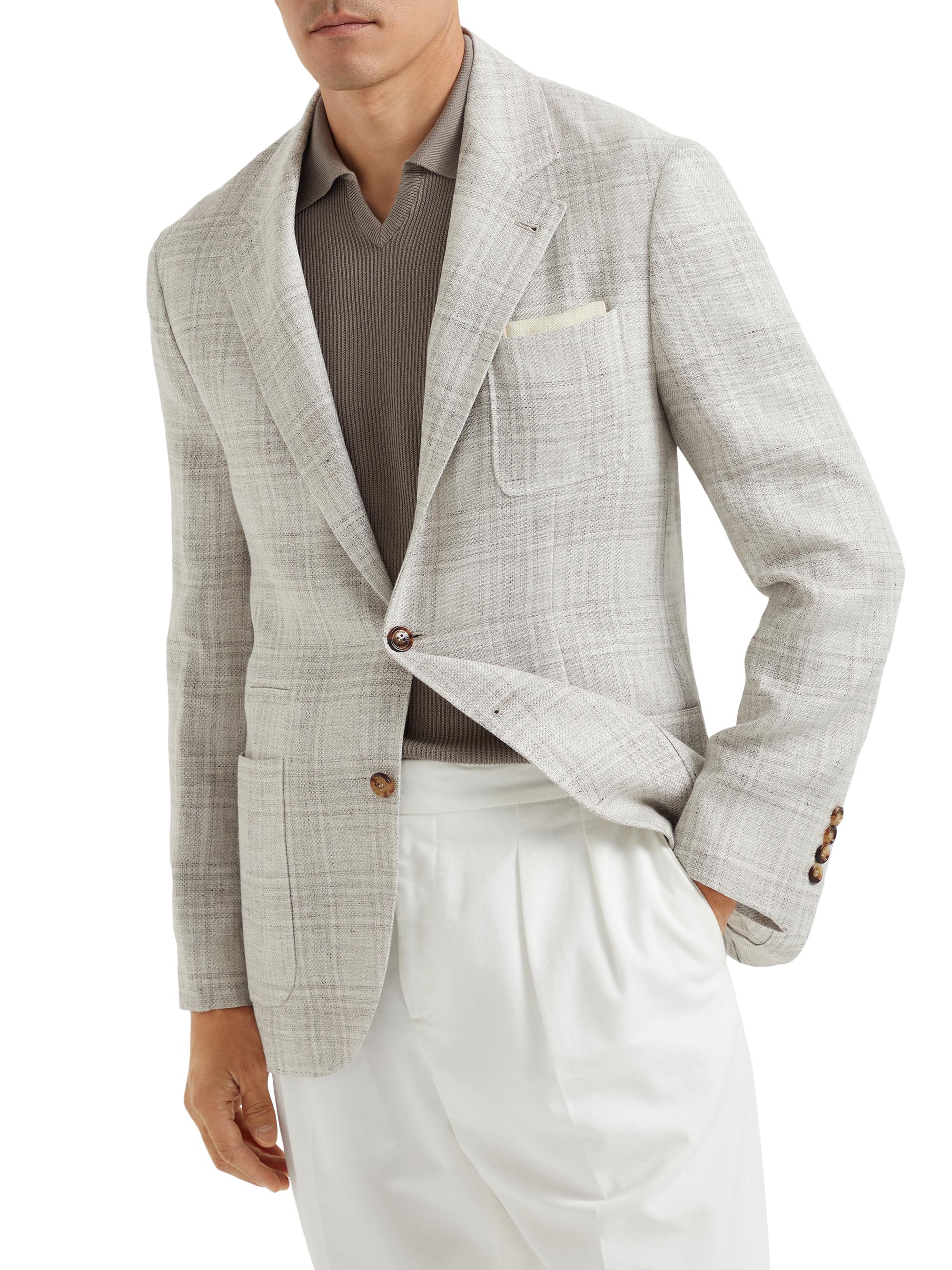 Brunello Cucinelli Men's Prince of Wales Deconstructed Blazer with Patch Pockets - Yuta