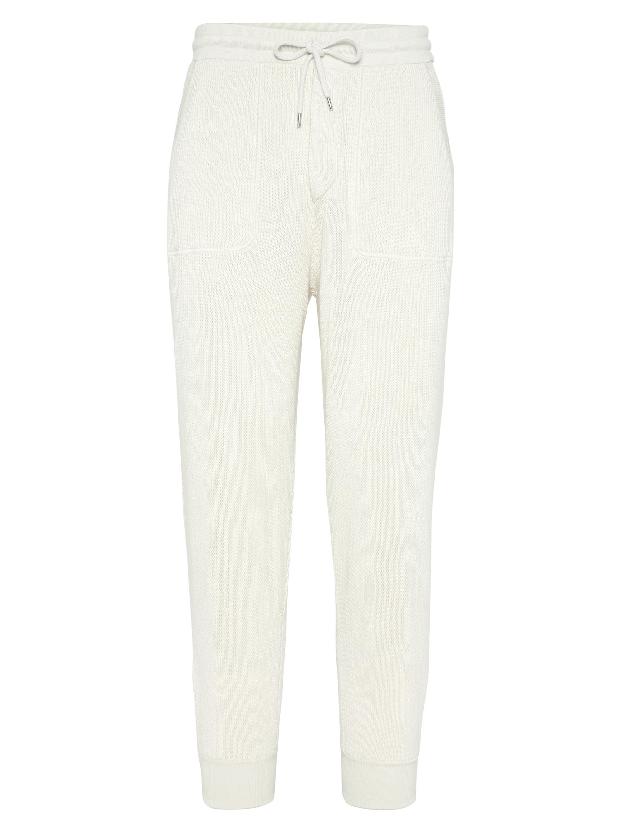 Brunello Cucinelli Men's Cotton English Rib Knit Trousers with Zipper Cuffs - Ecru