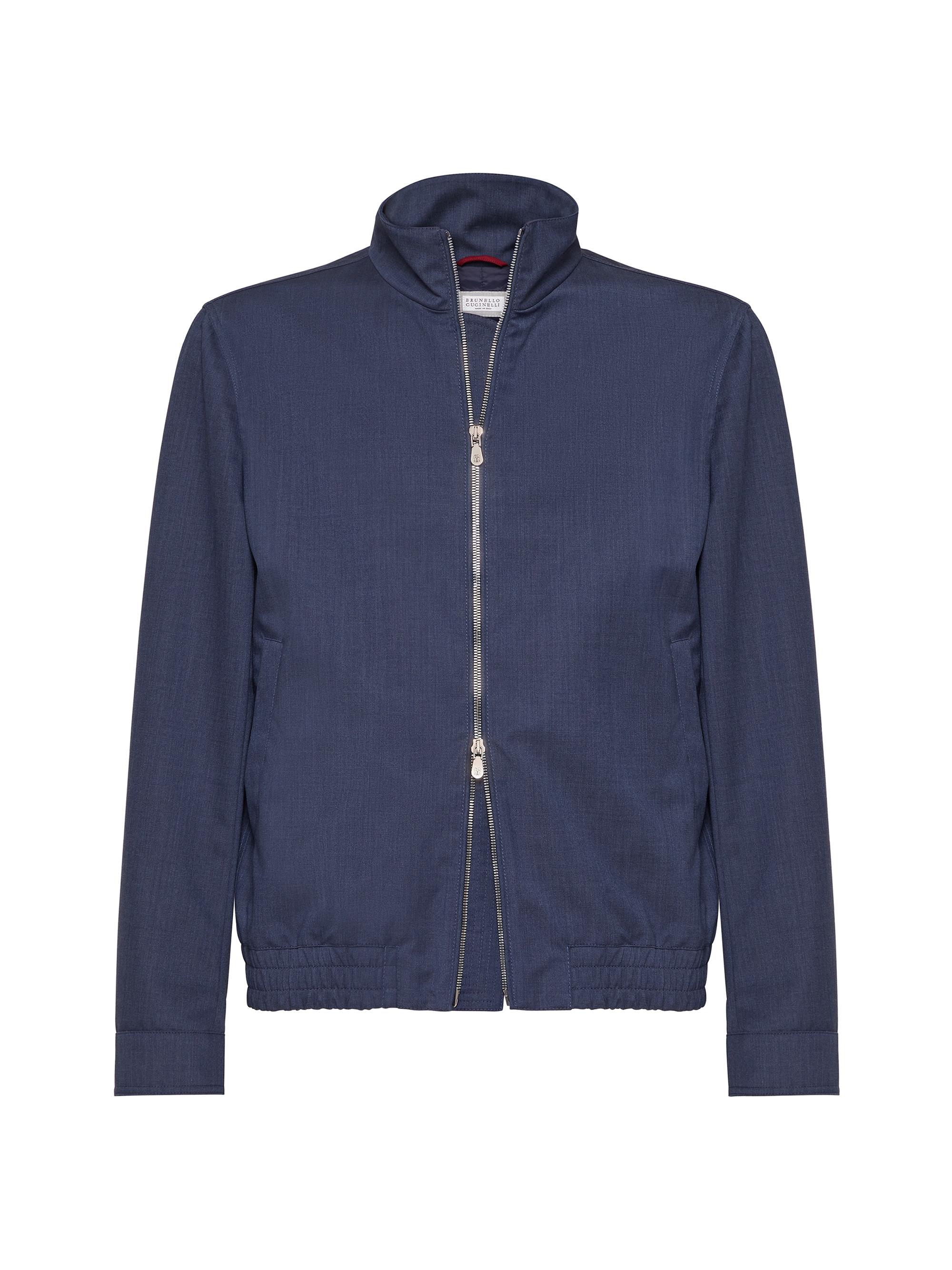 Brunello Cucinelli Men's Bonded Virgin Wool Fresco Bomber Jacket - Azure