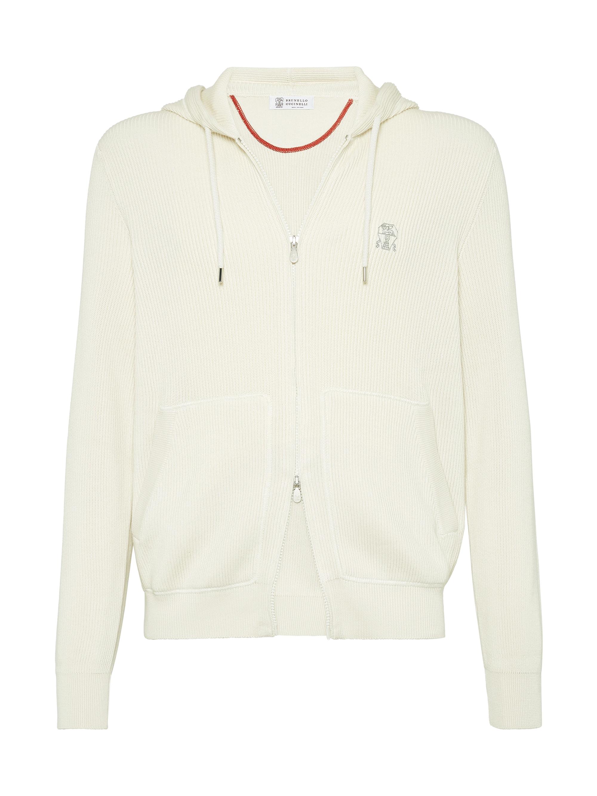 Brunello Cucinelli Men's Cotton English Rib Knit Hooded Sweatshirt - Ecru