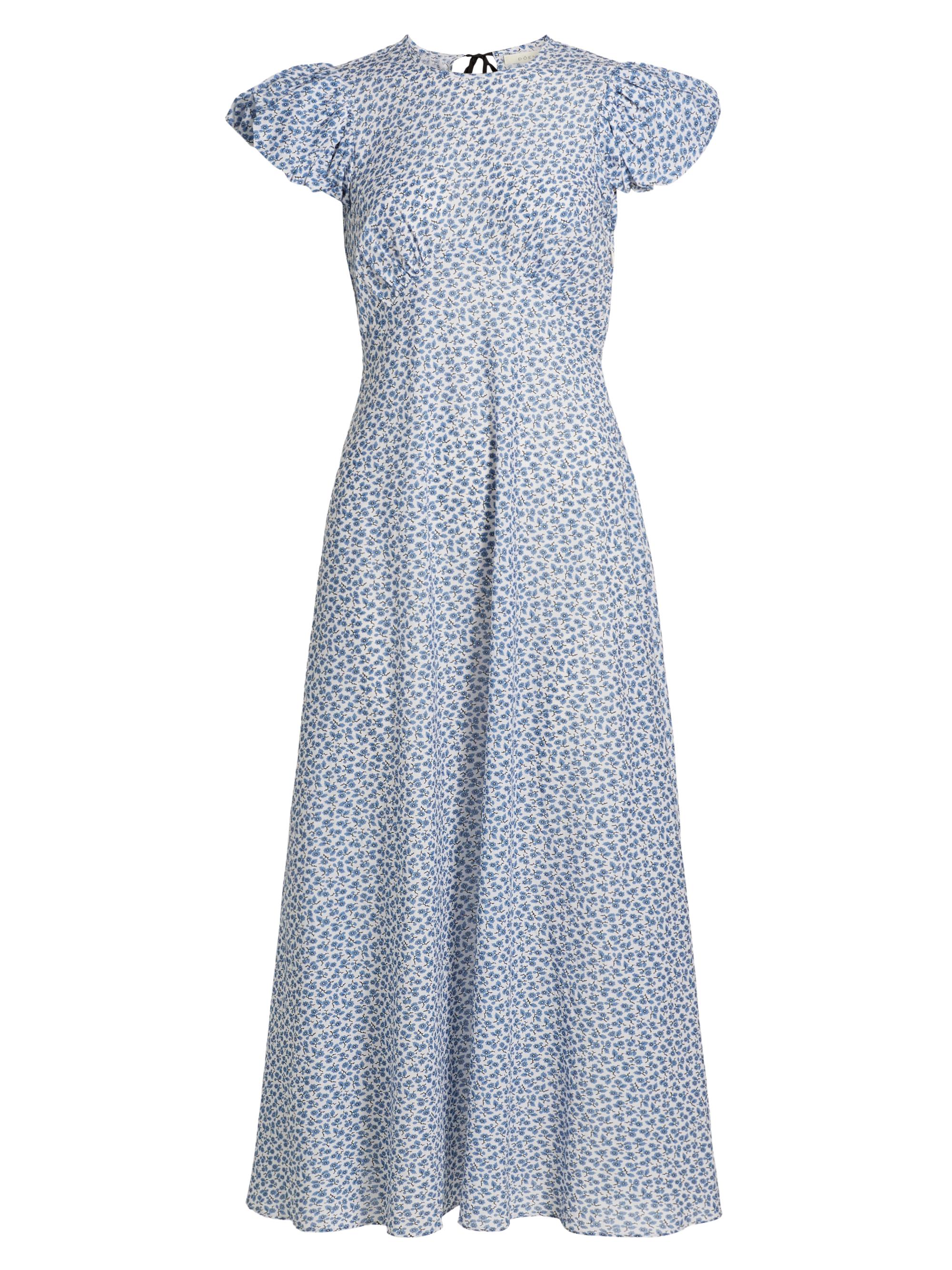 midi dusty blue dress Elegant A-Line Lotus Leaf Midi Length Chiffon Dresses with Asymmetrica