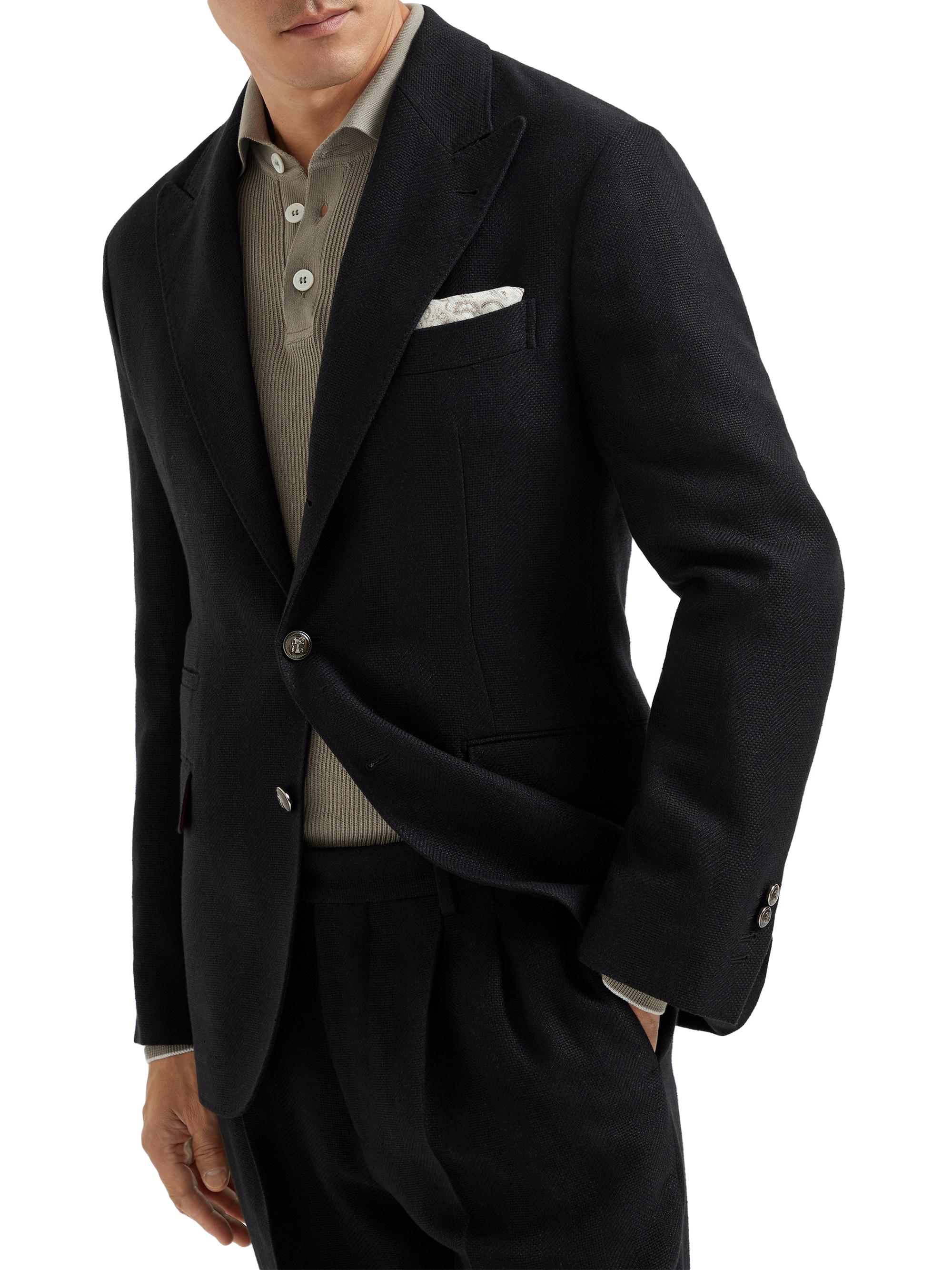 Brunello Cucinelli Men's Textured Stripe Diagonal Deconstructed Blazer - Black
