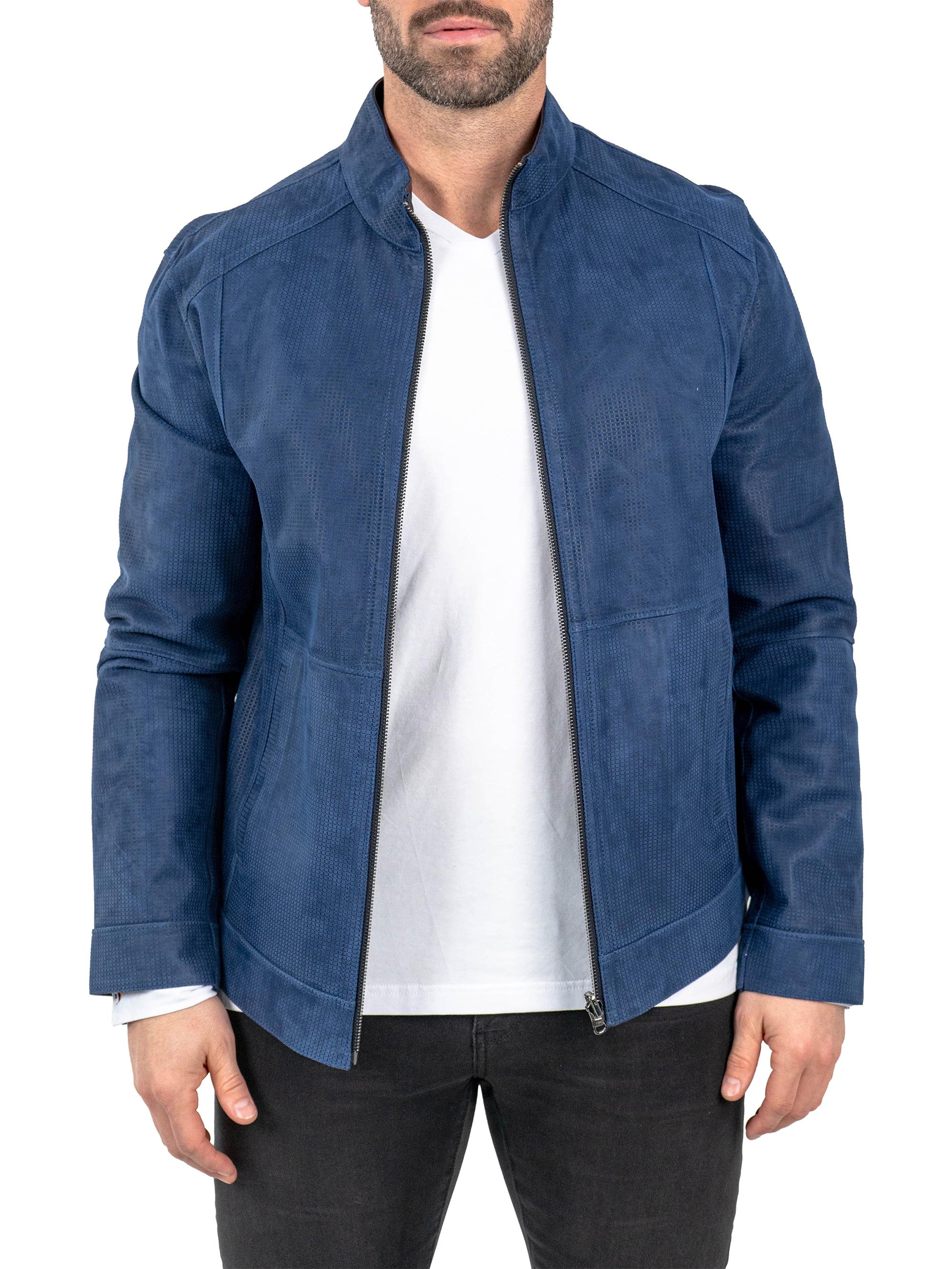 Maceoo Men's Leather Jacket - Blue