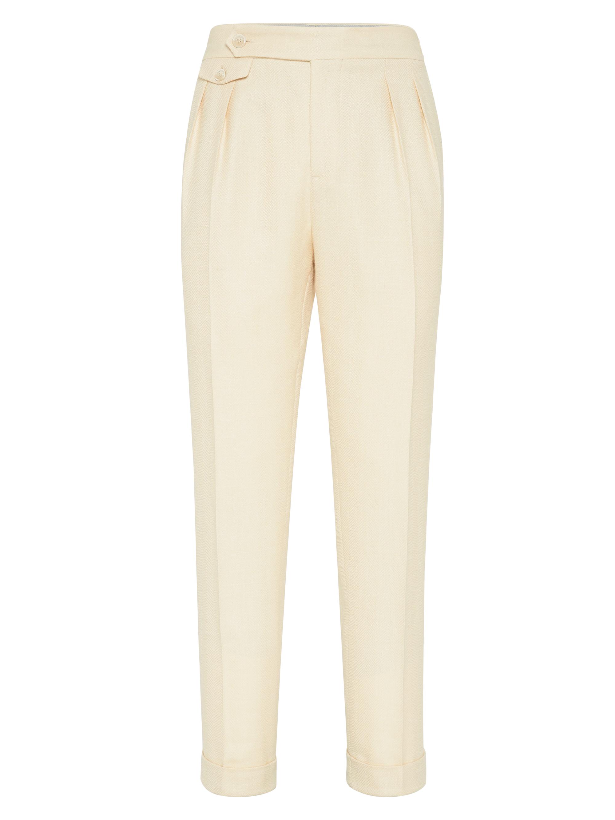 Brunello Cucinelli Men's Chevron Leisure Fit Trousers - Cream