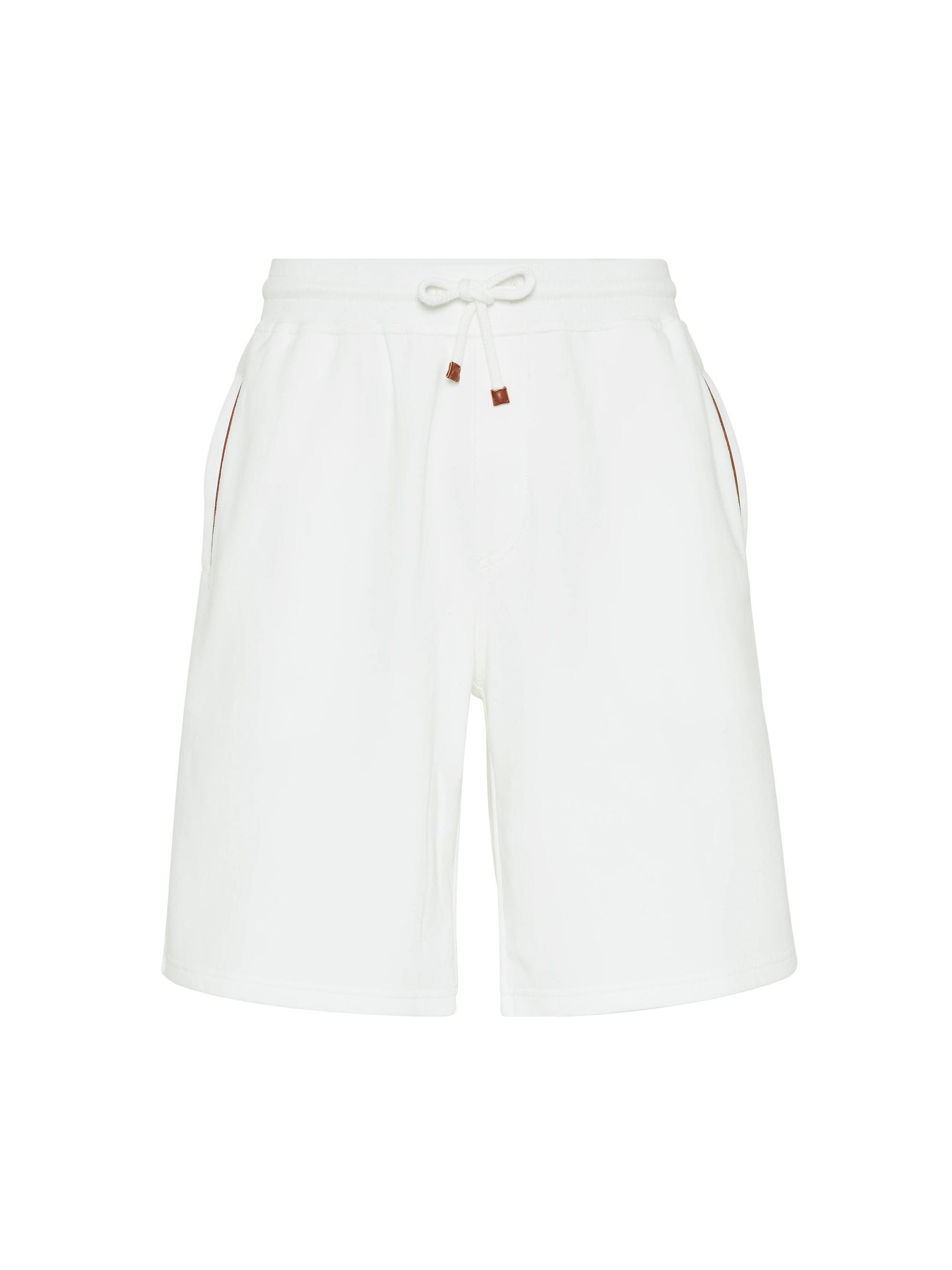 Brunello Cucinelli Men's Techno Cotton French Terry Shorts with Piping - Pearl