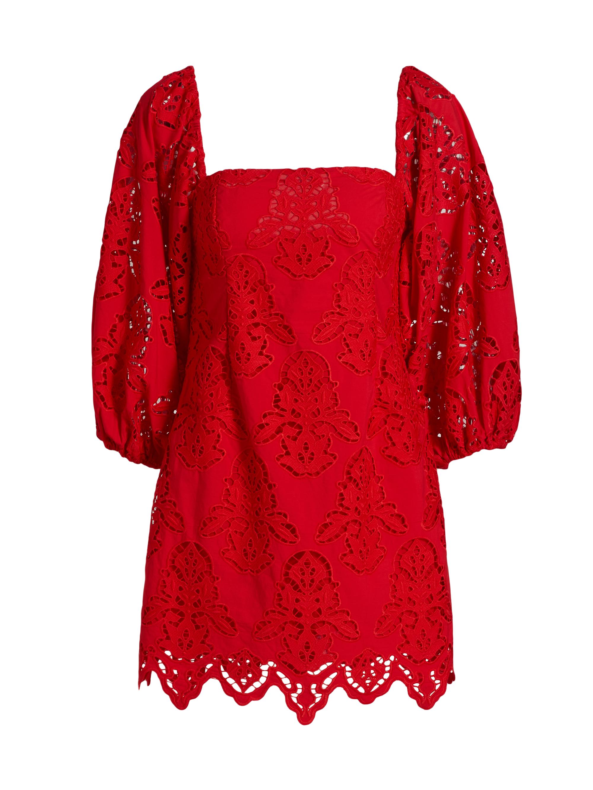 Cara Cara Women's Montauk Cotton Lace Minidress - Red Embroidered Eyelet