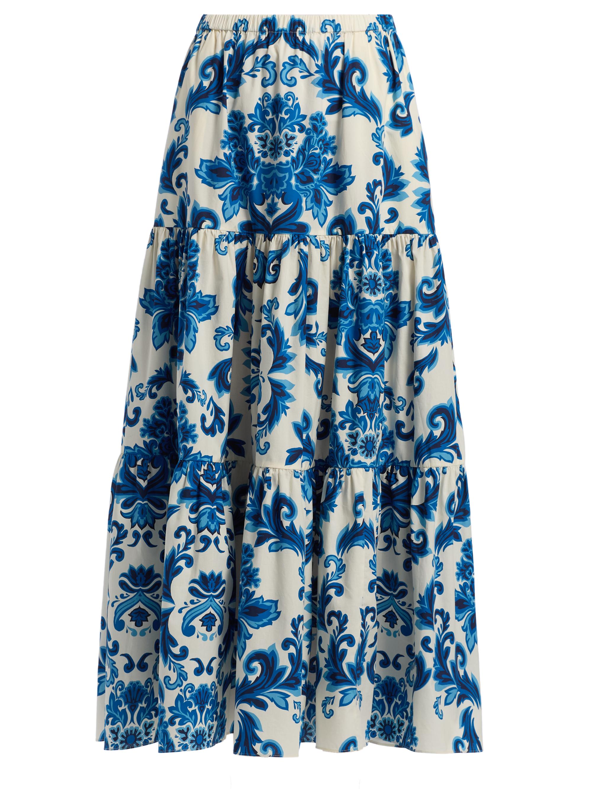 Cara Cara Women's Melanie Floral Tiered Midi Skirt - Fiore Evening Blue