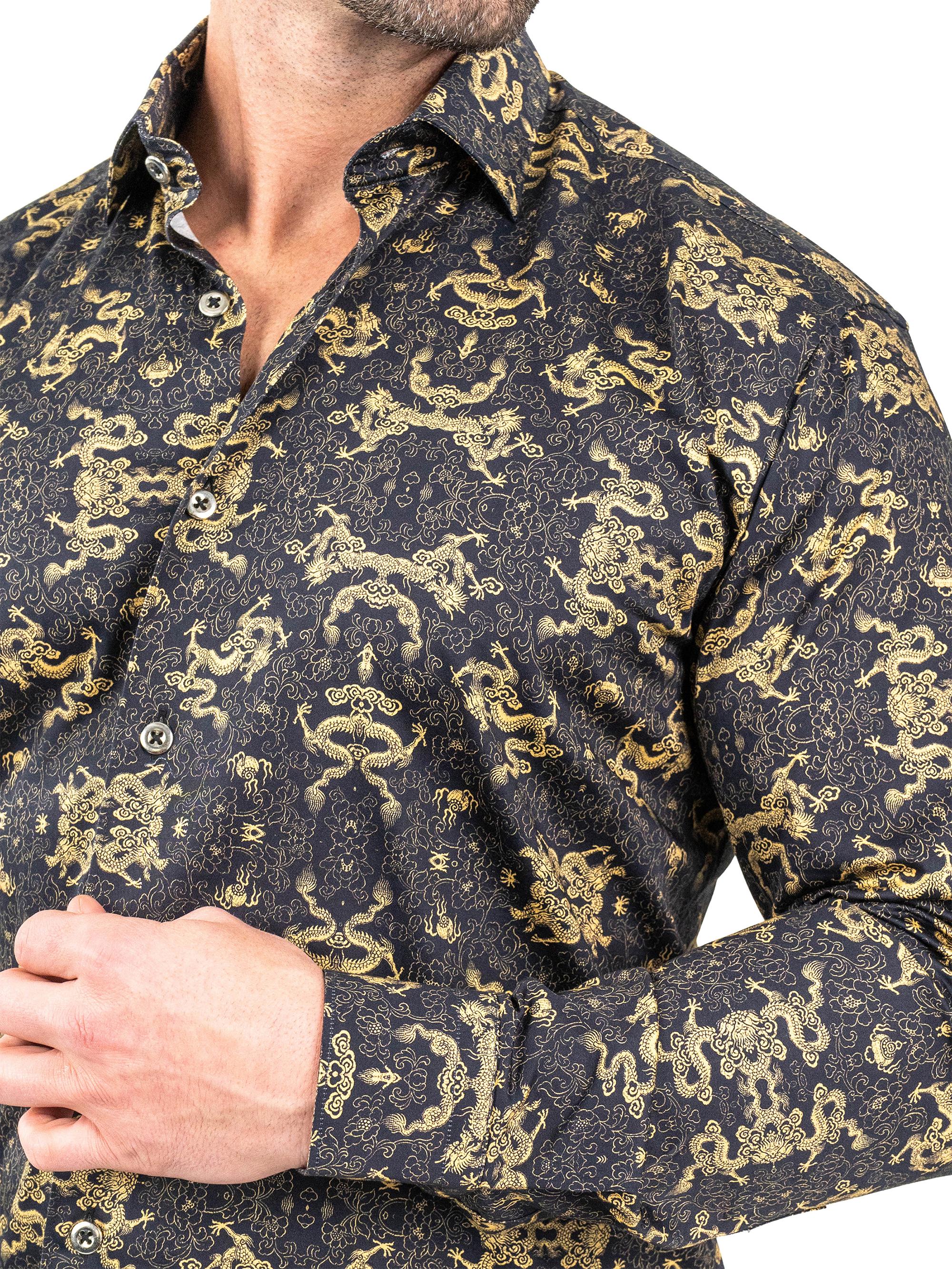 Maceoo Men's Fibonacci Dragon Shirt - Black Gold