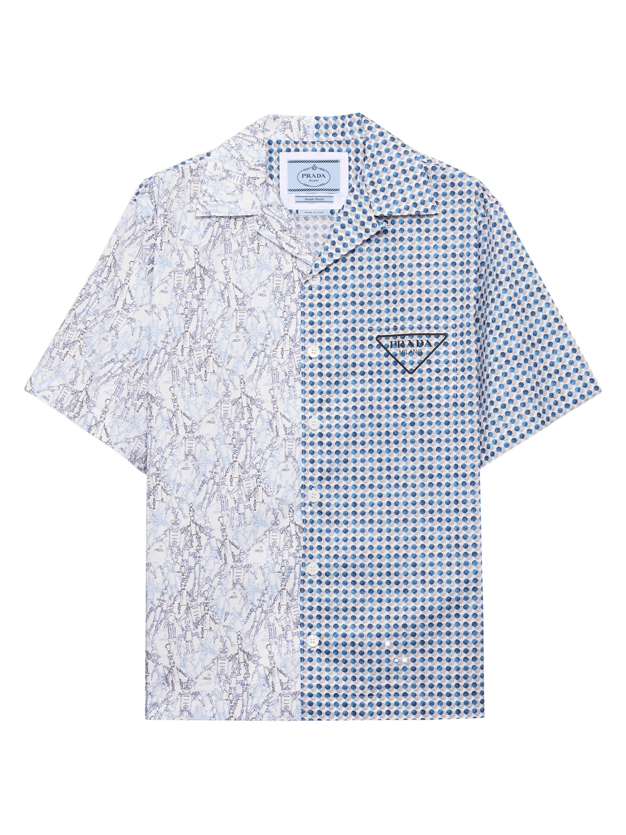 Prada Men's Double Match Cotton Shirt - White Blue