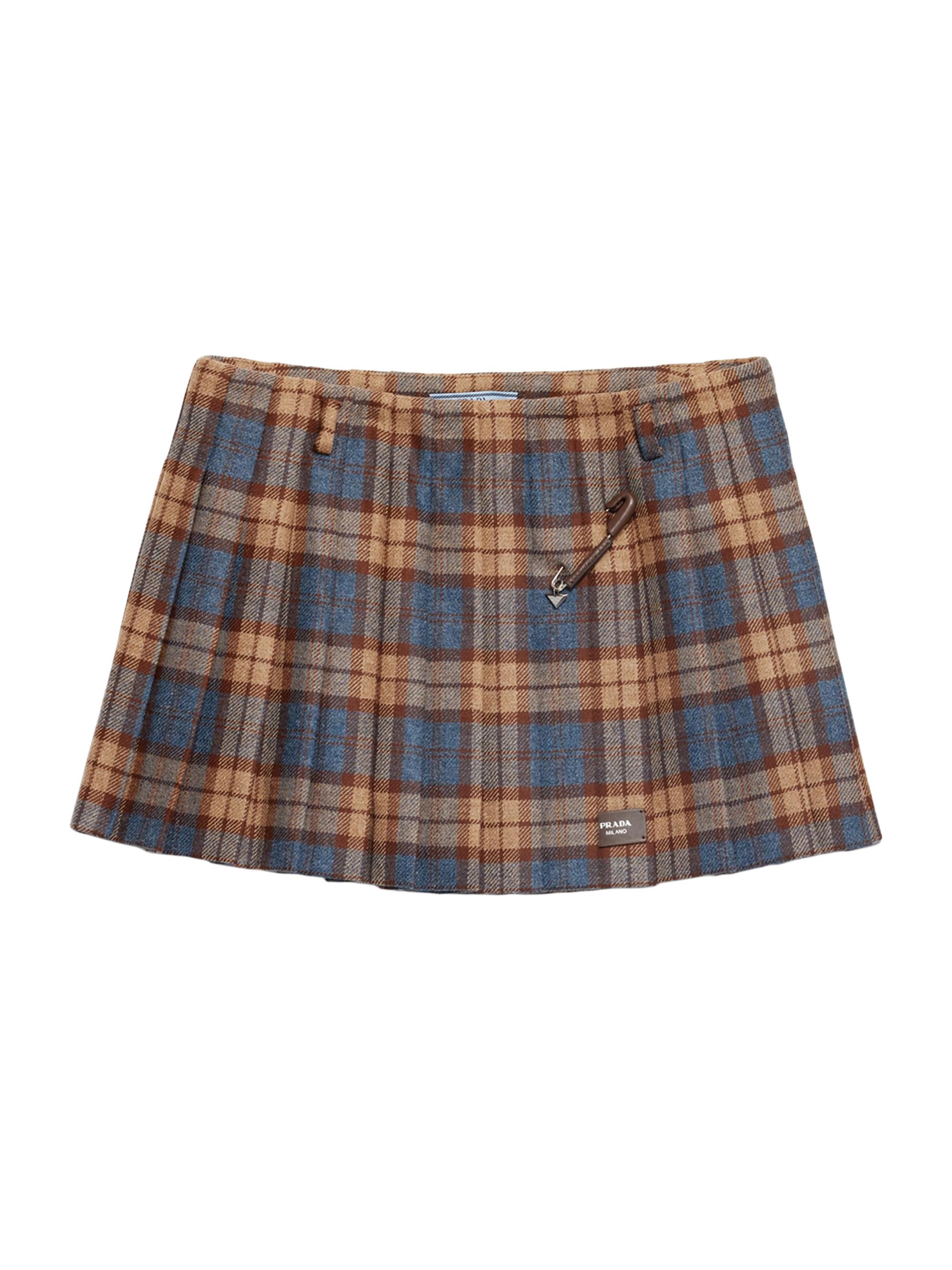 Prada Women's Checked Wool Twill Miniskirt - Brown