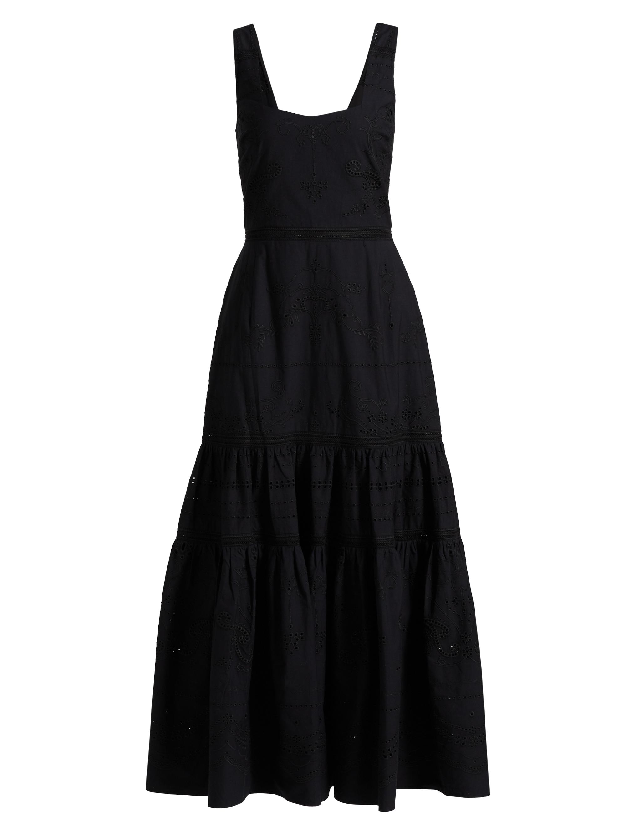 Marchesa Rosa Women's Embroidered Cotton Sleeveless Tiered Maxi Dress - Black