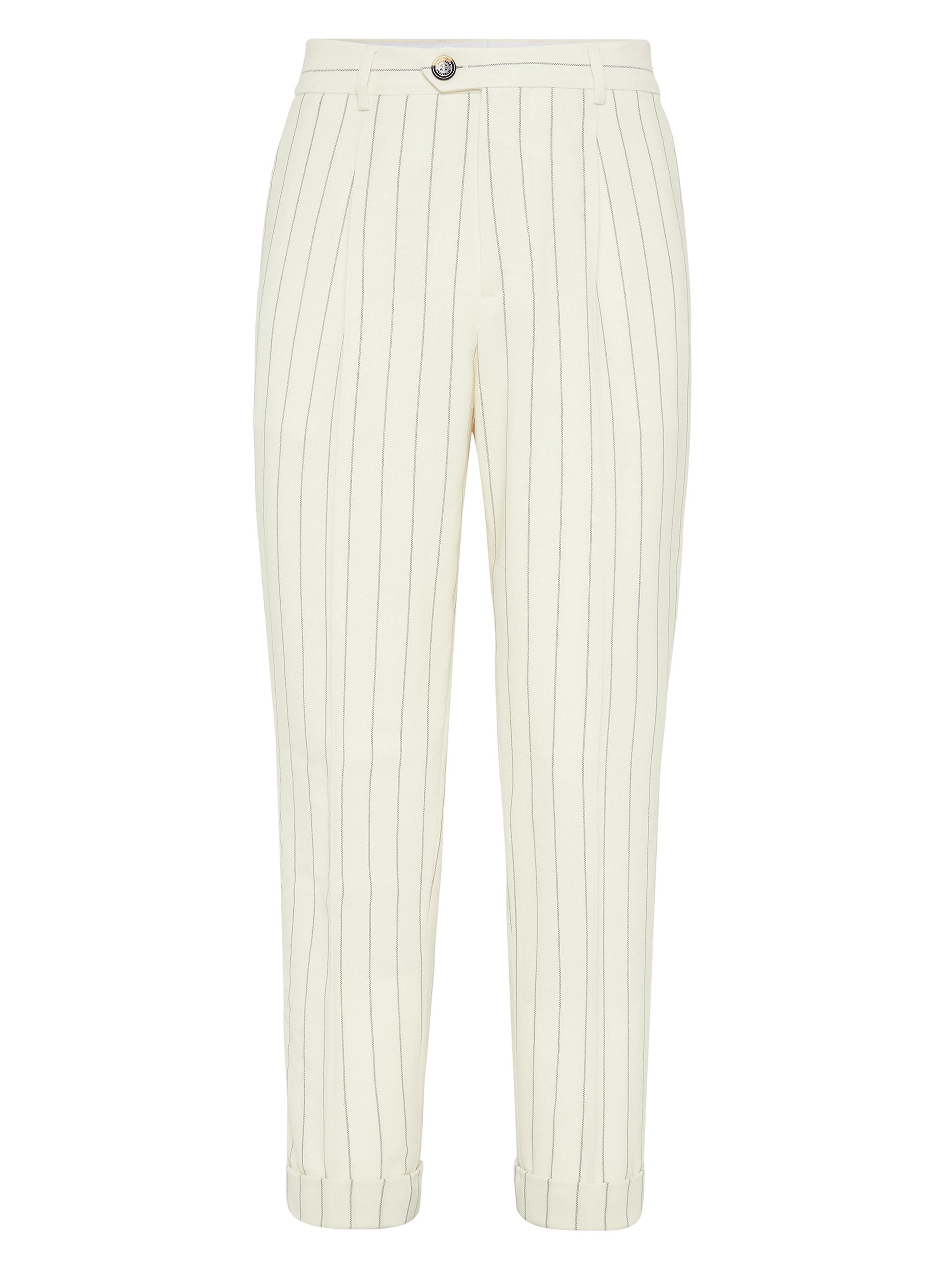 Brunello Cucinelli Men's Virgin Wool Chalk Stripe Fresco Leisure Fit Trousers - Panama