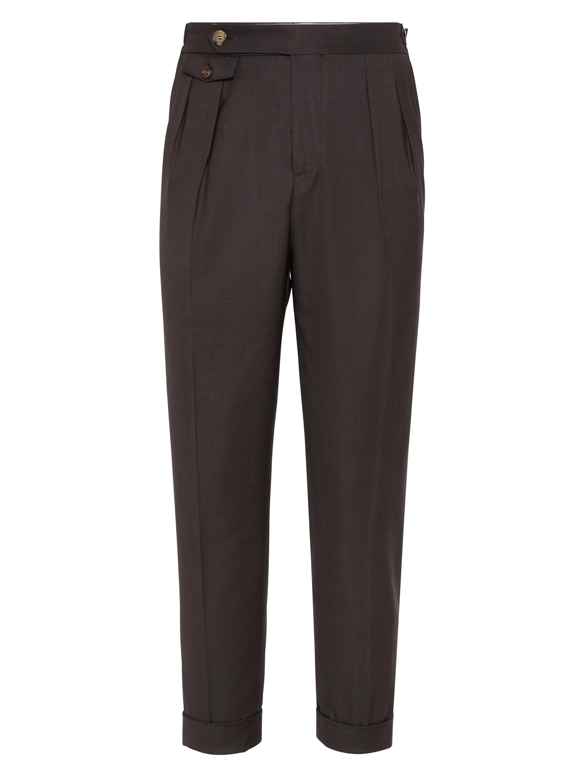 Brunello Cucinelli Men's Virgin Wool Batavia Leisure Fit Trousers - Brown