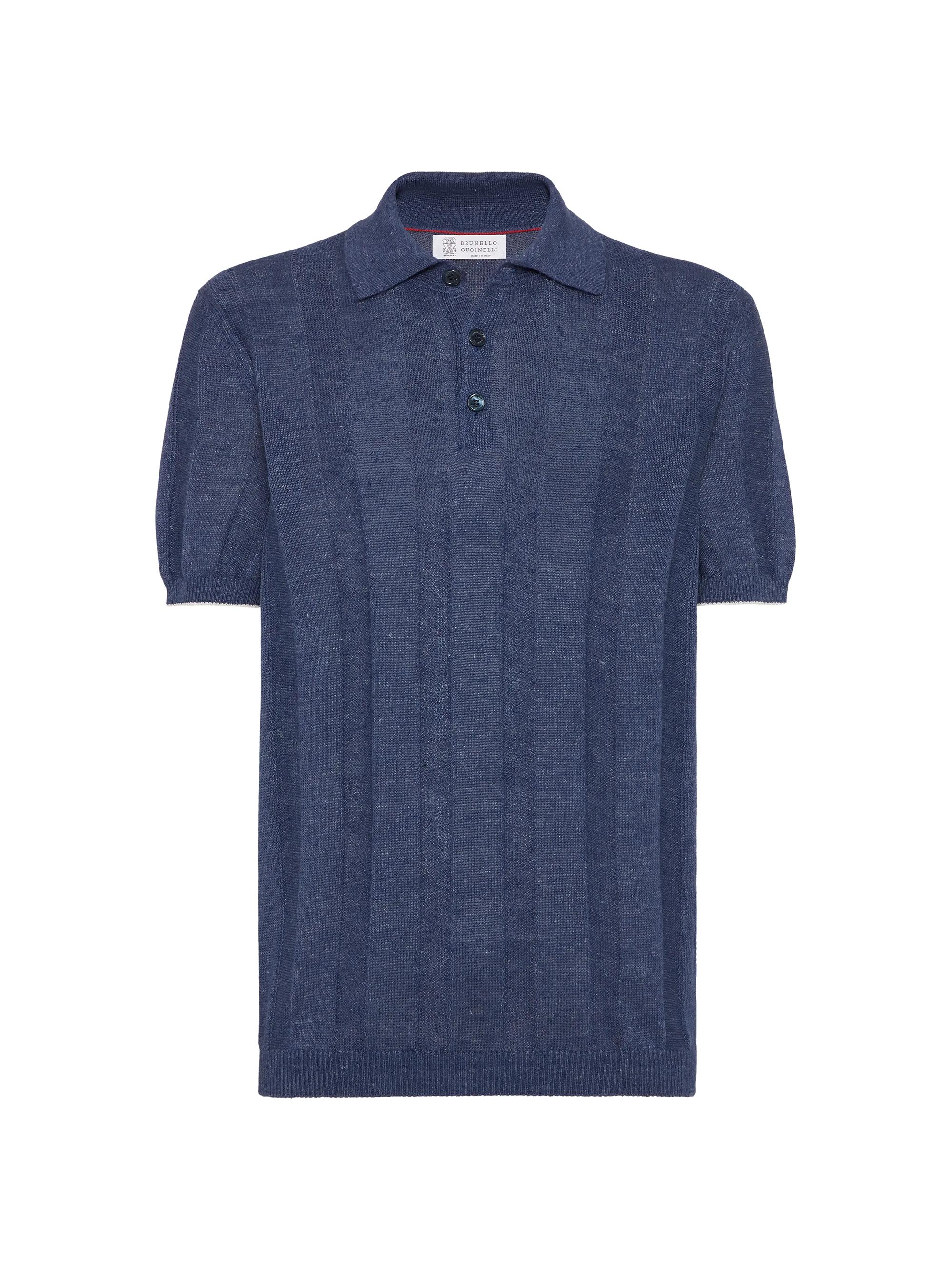 Brunello Cucinelli Men's Linen and Cotton Wide Rib Knit Polo - Azure