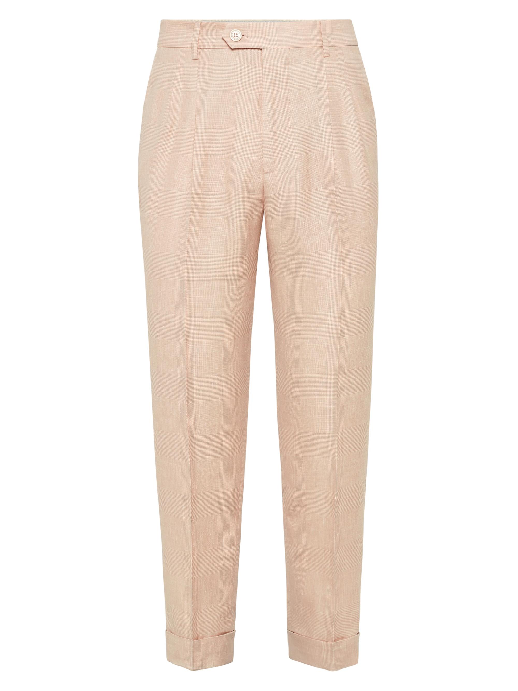 Brunello Cucinelli Men's Prince Of Wales Leisure Fit Trousers with Double Pleats - Melon