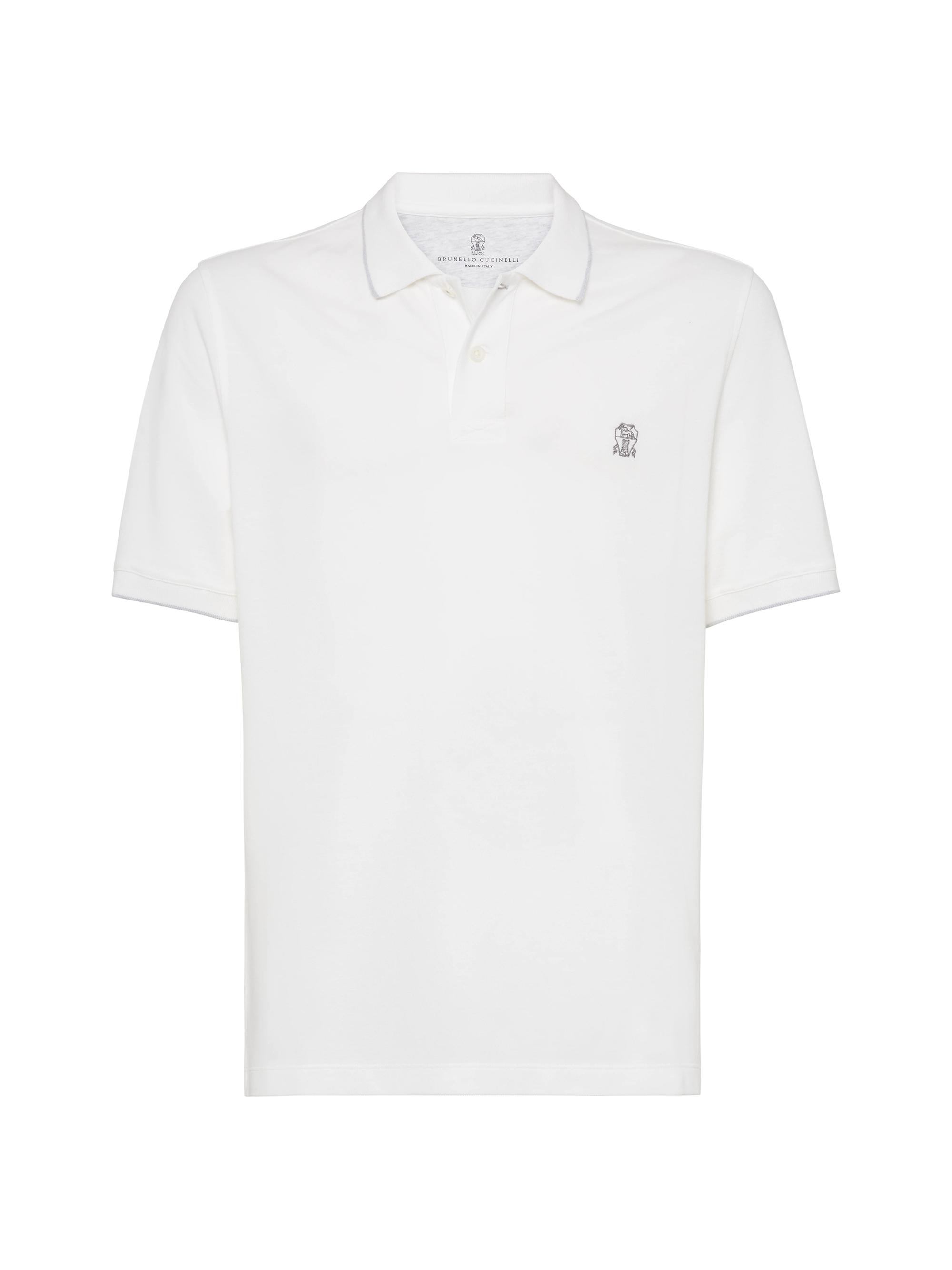 Brunello Cucinelli Men's Cotton Piqué Polo Shirt with Logo - Off White