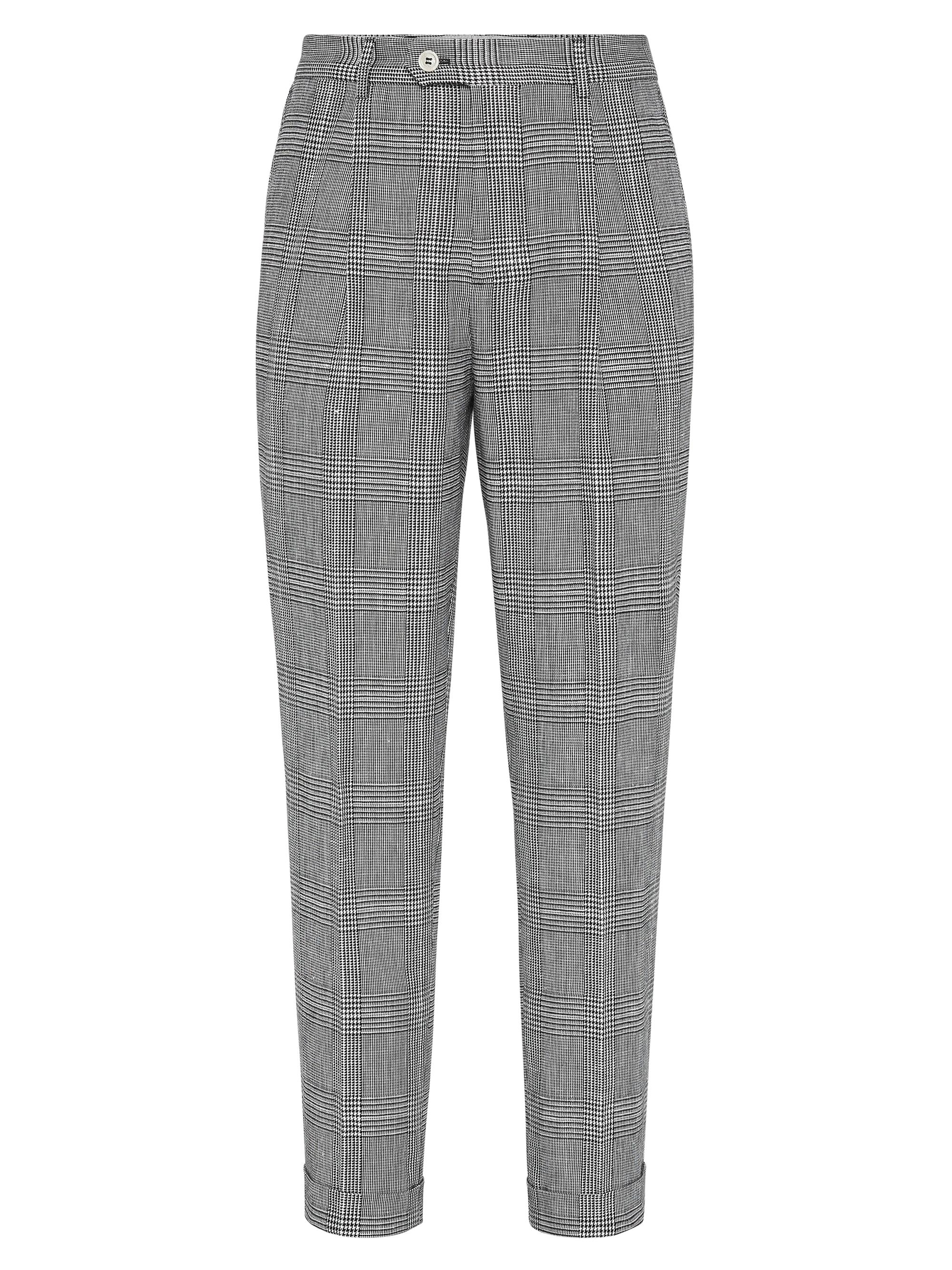 Brunello Cucinelli Men's Prince of Wales Leisure Fit Trousers with Pleat - Grey