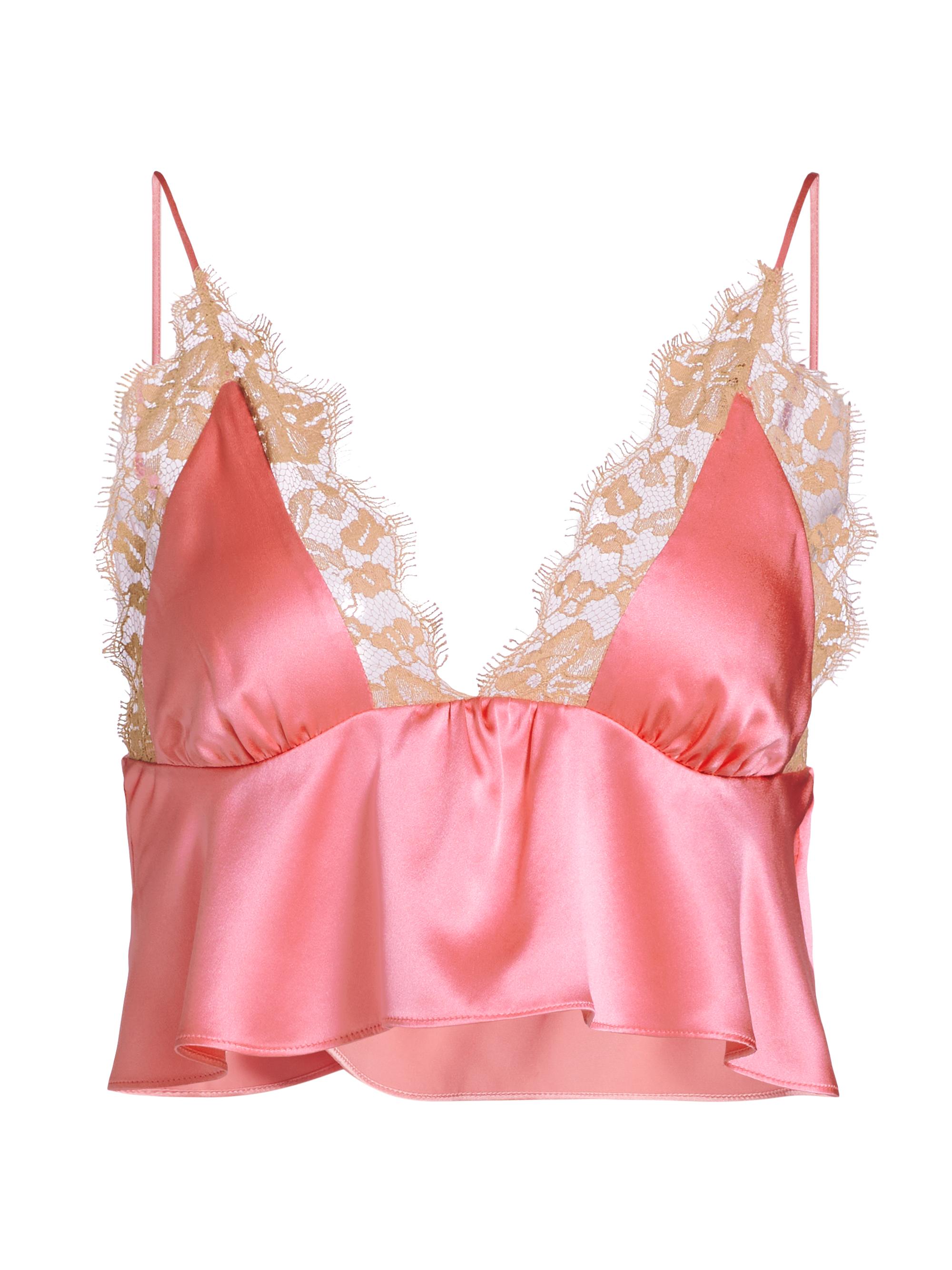 Kiki de Montparnasse Women's Orchid Lace-Trimmed Silk Crop Cami - Rose Sucre