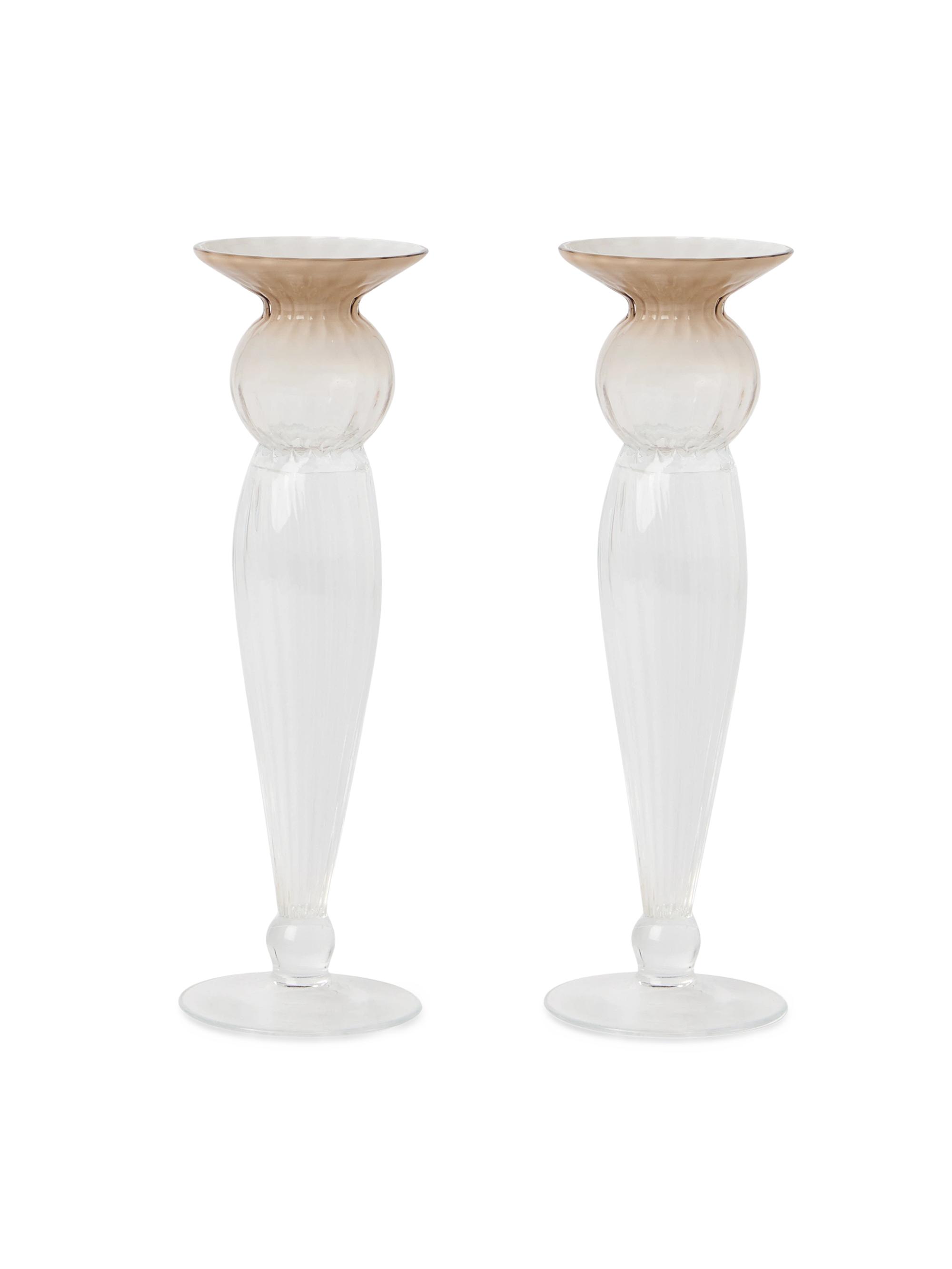 Brunello Cucinelli Pair of Murano Glass Candlestick Holders - Natural